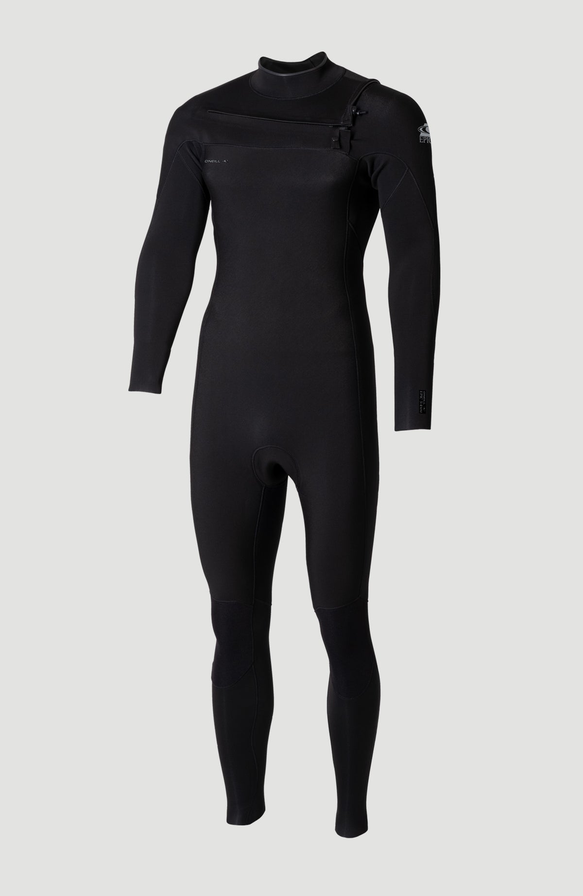 O'Neill Epic 5/4mm Chest Zip Full Wetsuit Neoprenanzug für Herren, schwarz, freigestellt von vorne
