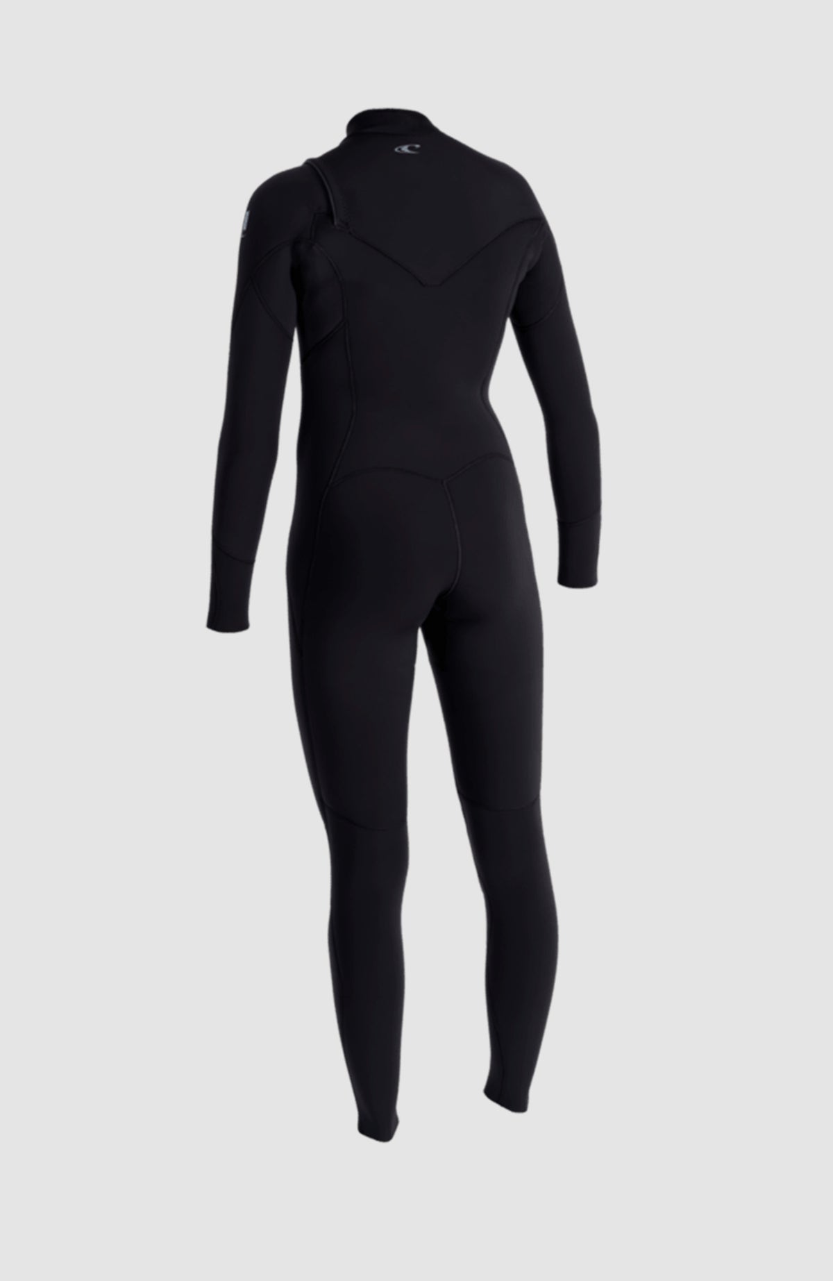 Epic 3/2 Chest Zip Full Wetsuit Neoprenanzug für Damen, schwarz, freigestellt in Schrägansicht von hinten