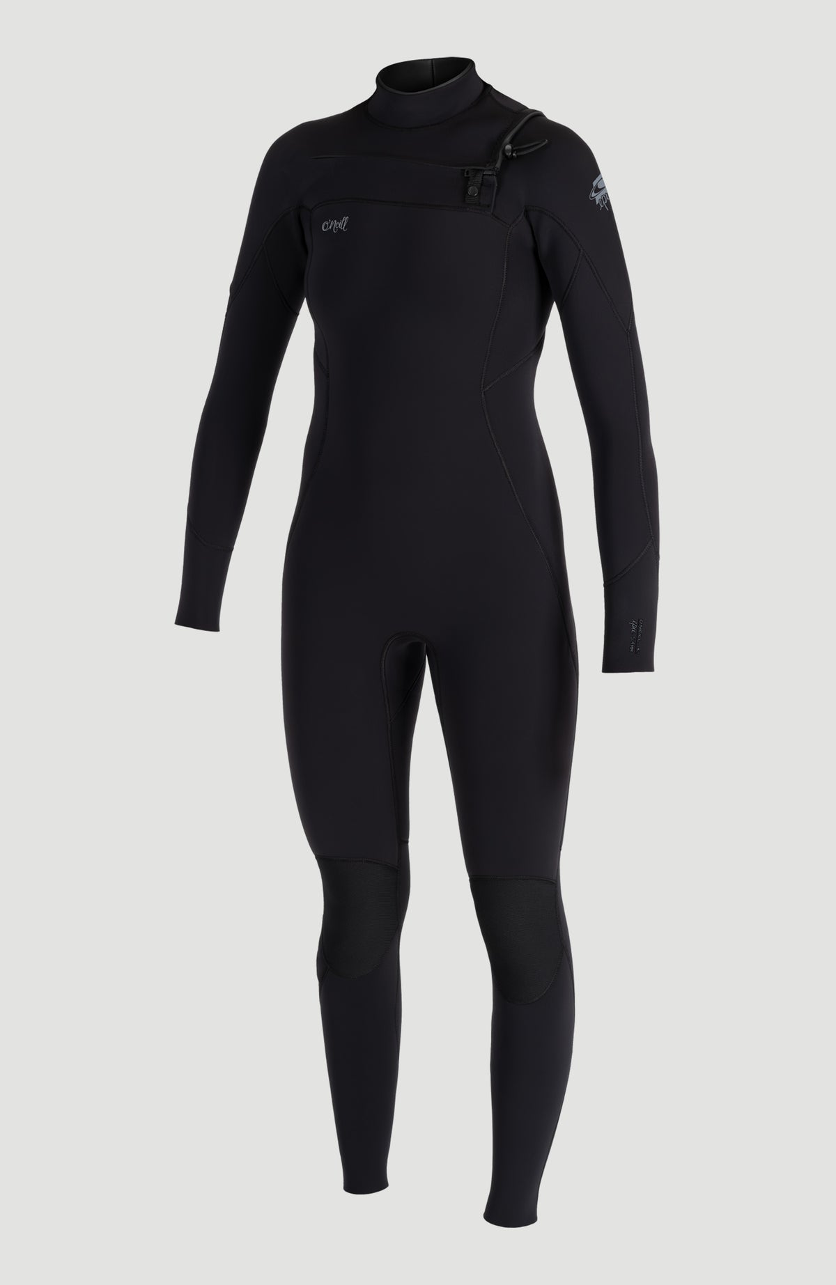 O'Neill Epic 5/4mm Chest Zip Full Wetsuit Neoprenanzug für Damen, schwarz, freigestellt von vorne
