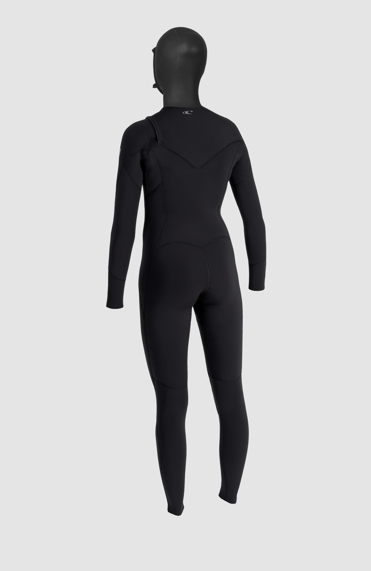 Epic 6/4 Chest Zip Wetsuit with Hood Neoprenanzug für Damen, schwarz, freigestellt von hinten mit weißem Logo-Print
