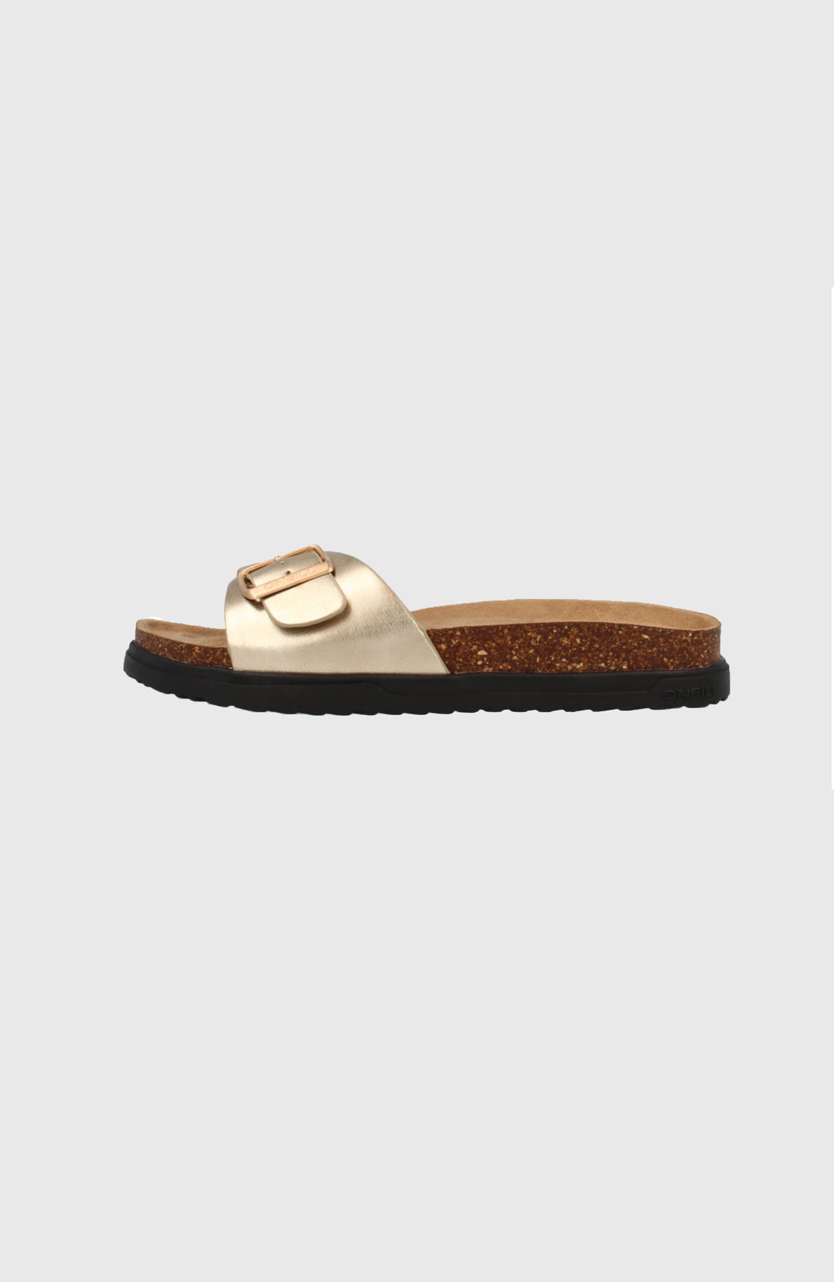 Solana Slider Sandalen für Damen, gelb, freigestellt von der Seite, profilierte schwarze Sohle