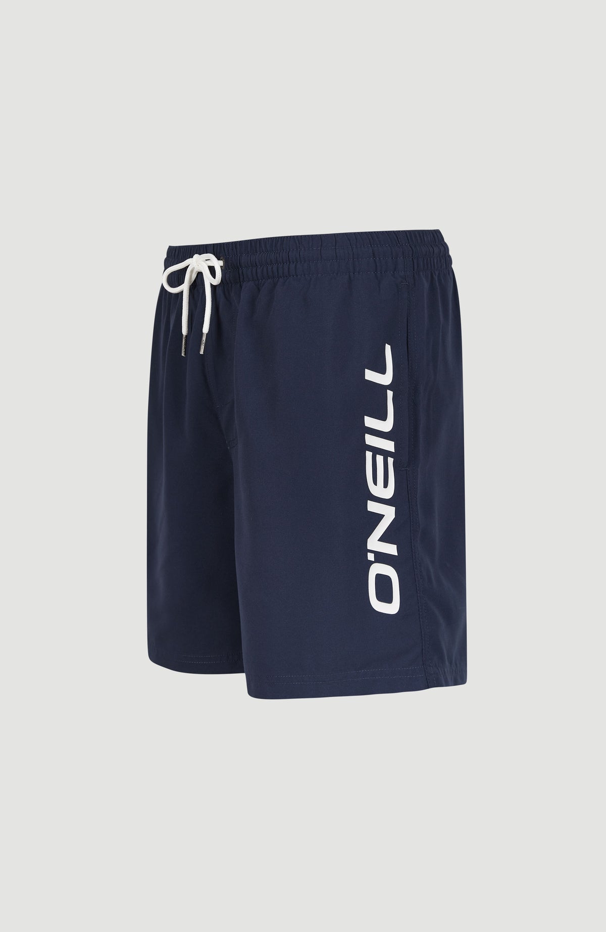 Cali 16'' Badehose für Herren, blau, Seitenansicht mit weißem Logo-Print am Hosenbein