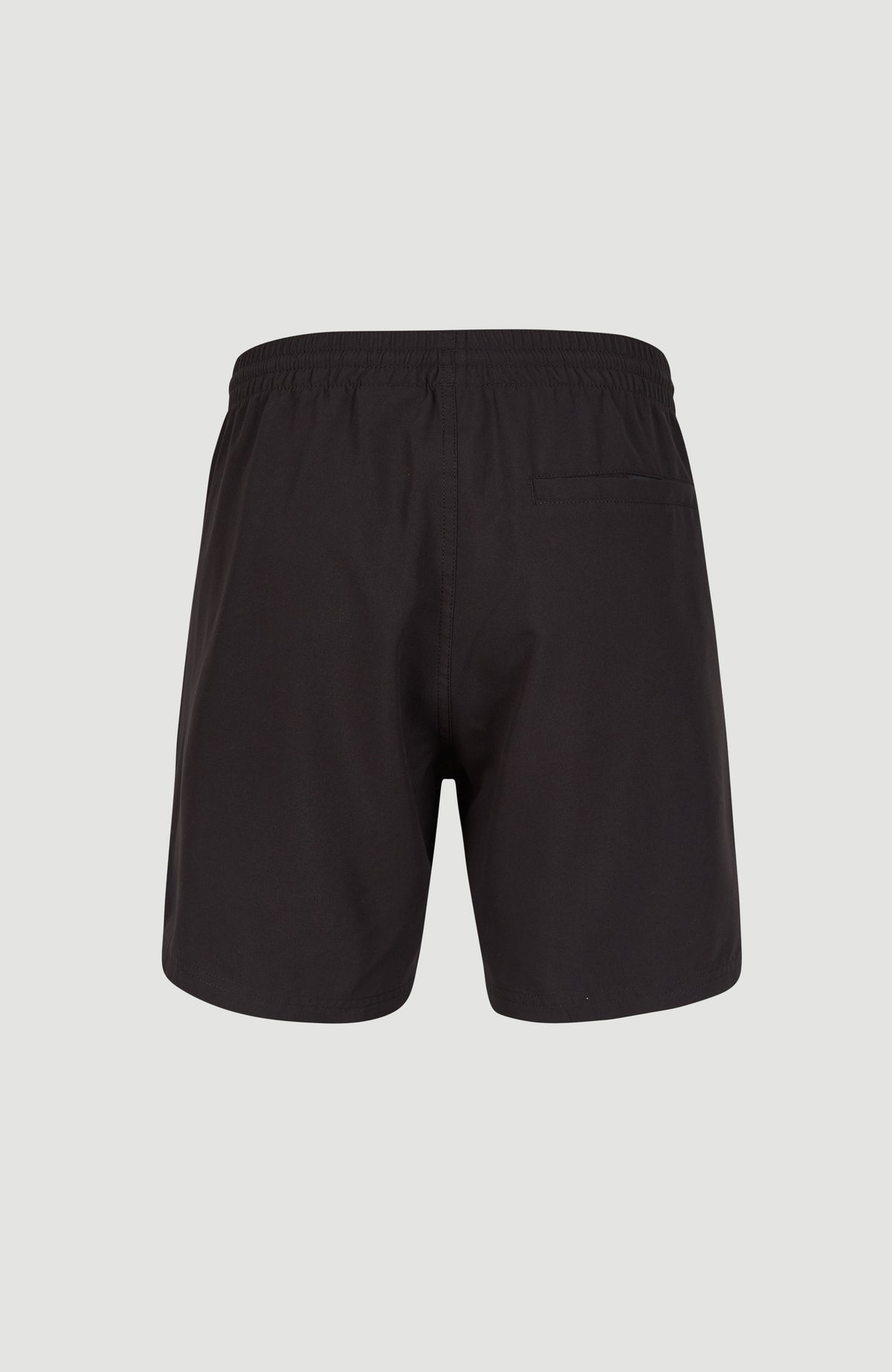 Cali 16'' Badehose für Herren in Schwarz, freigestellt von hinten, elastischer Bund und eingelassene Gesäßtasche