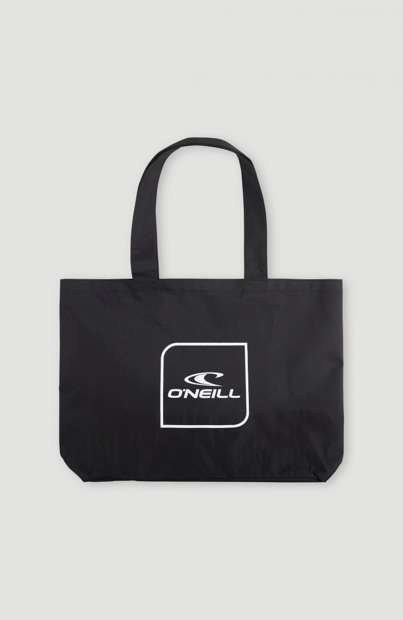 O'Neill Coastal Tote Bag Tasche für Damen, schwarz mit Logo-Print in Weiß, freigestellt in der Vorderansicht