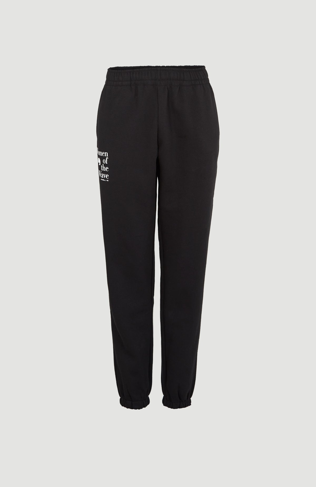 Women of the Wave Jogginghose, schwarz mit Logo-Print in Weiß, freigestellt von vorne