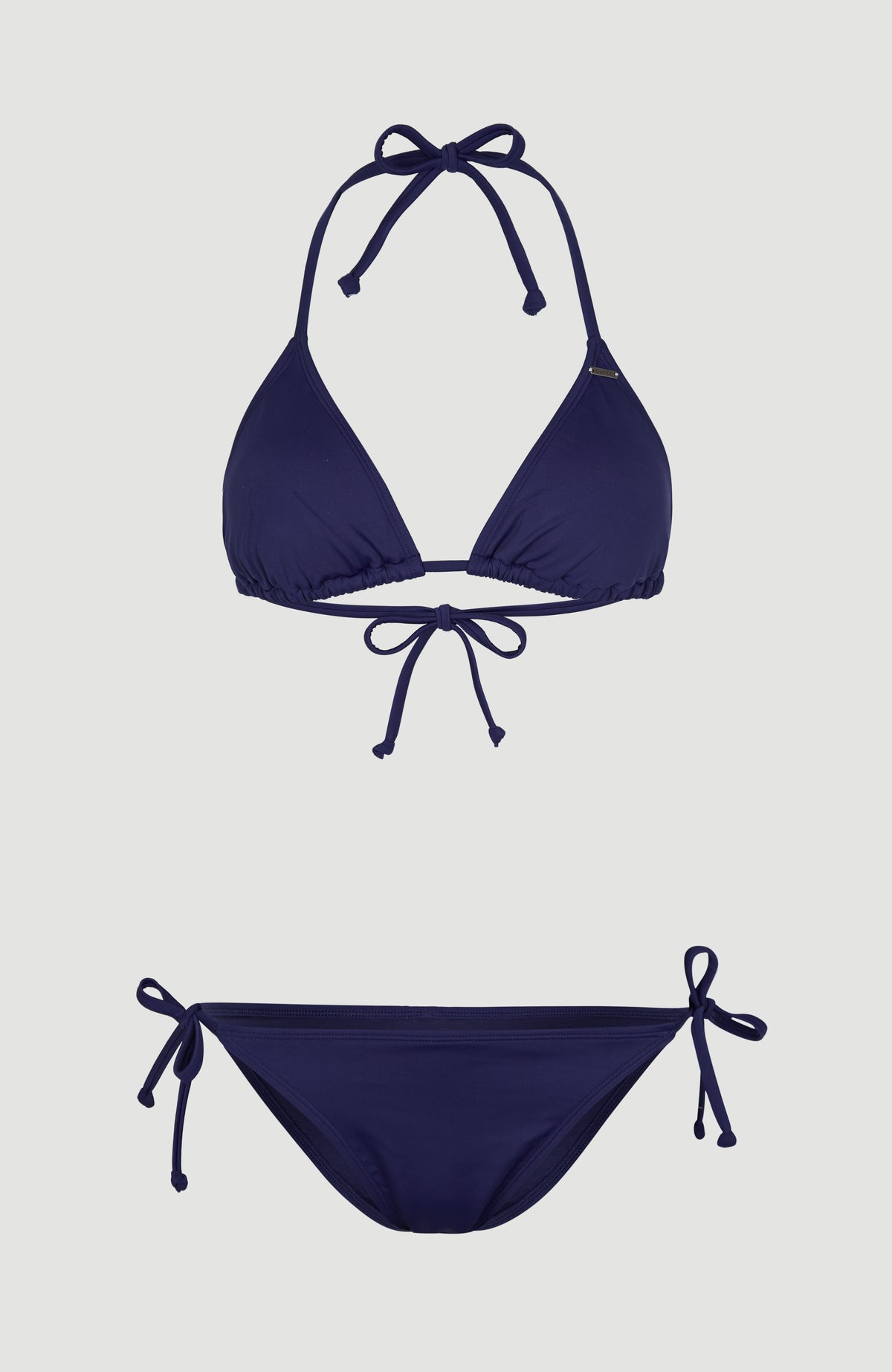 Capri Bondey Bikini-Set für Damen, blau, Oberteil und Bikinihose mit Bindebändern, freigestellt von vorne