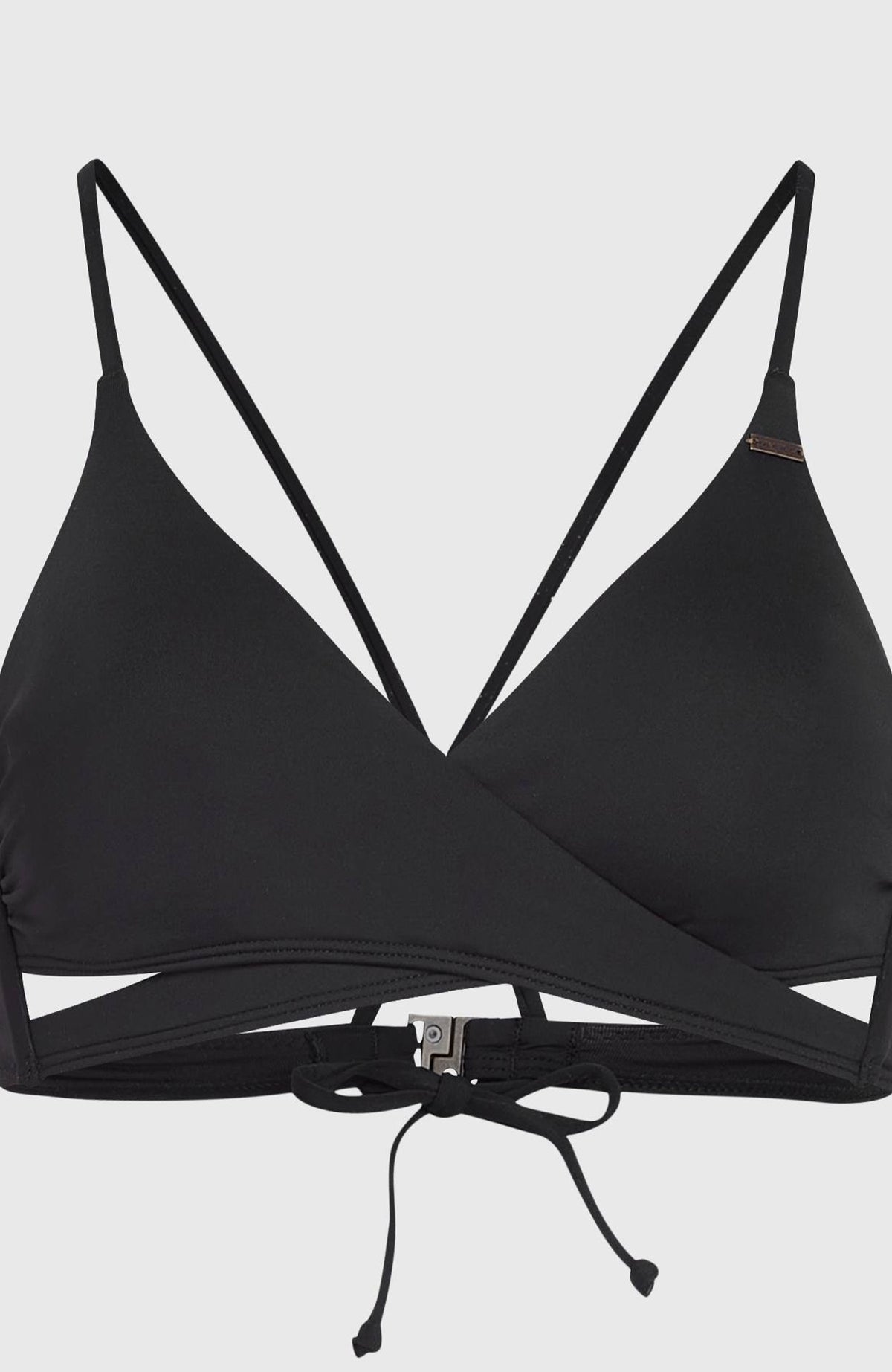 Essentials Baay Maoi Bikini-Set für Damen, schwarz, Nahaufnahme des Wickel-Oberteils, freigestellt