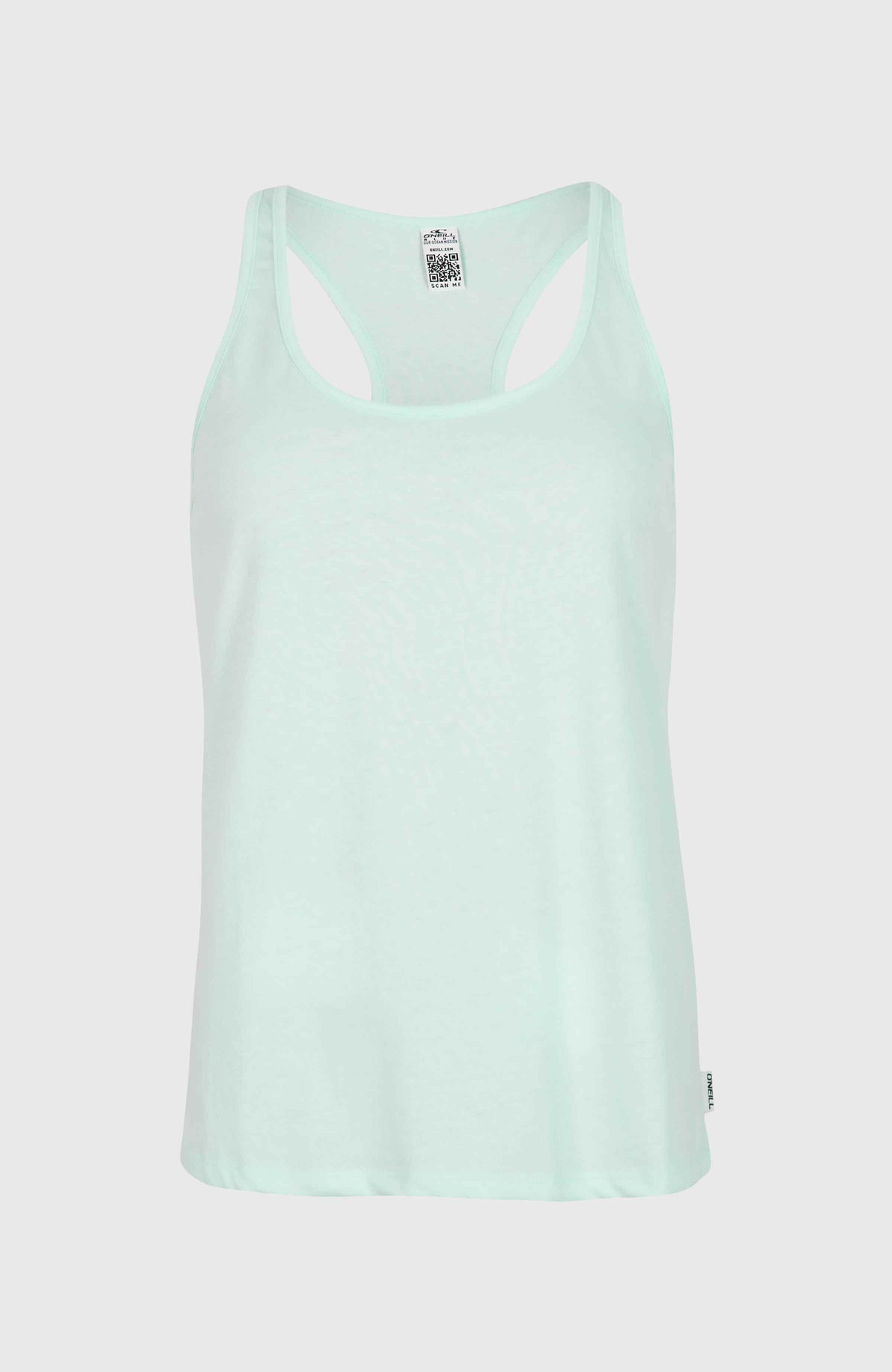 Essentials Racerback-Tanktop für Damen, blau, freigestellt von vorne mit weitem Rundhalsausschnitt