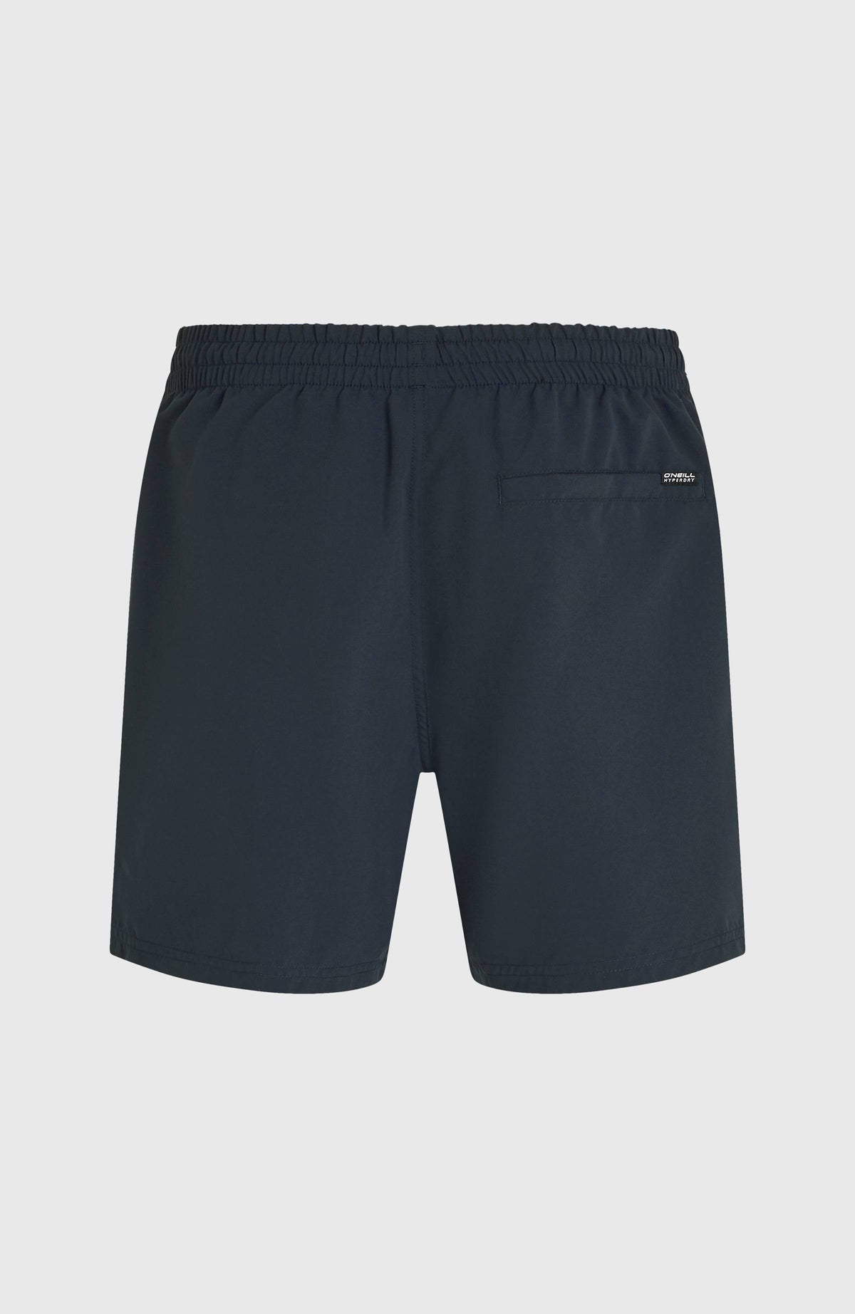 Logo 16" Badehose für Herren, blau mit Logo-Print in Weiß, flach liegend von hinten mit Gesäßtasche