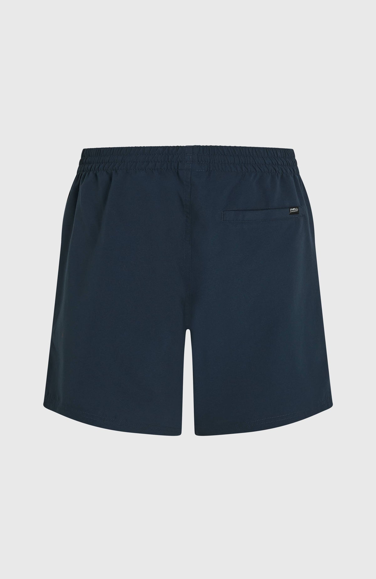 Cali 16" Badehose für Herren, blau, flach liegend von hinten mit Gesäßtasche