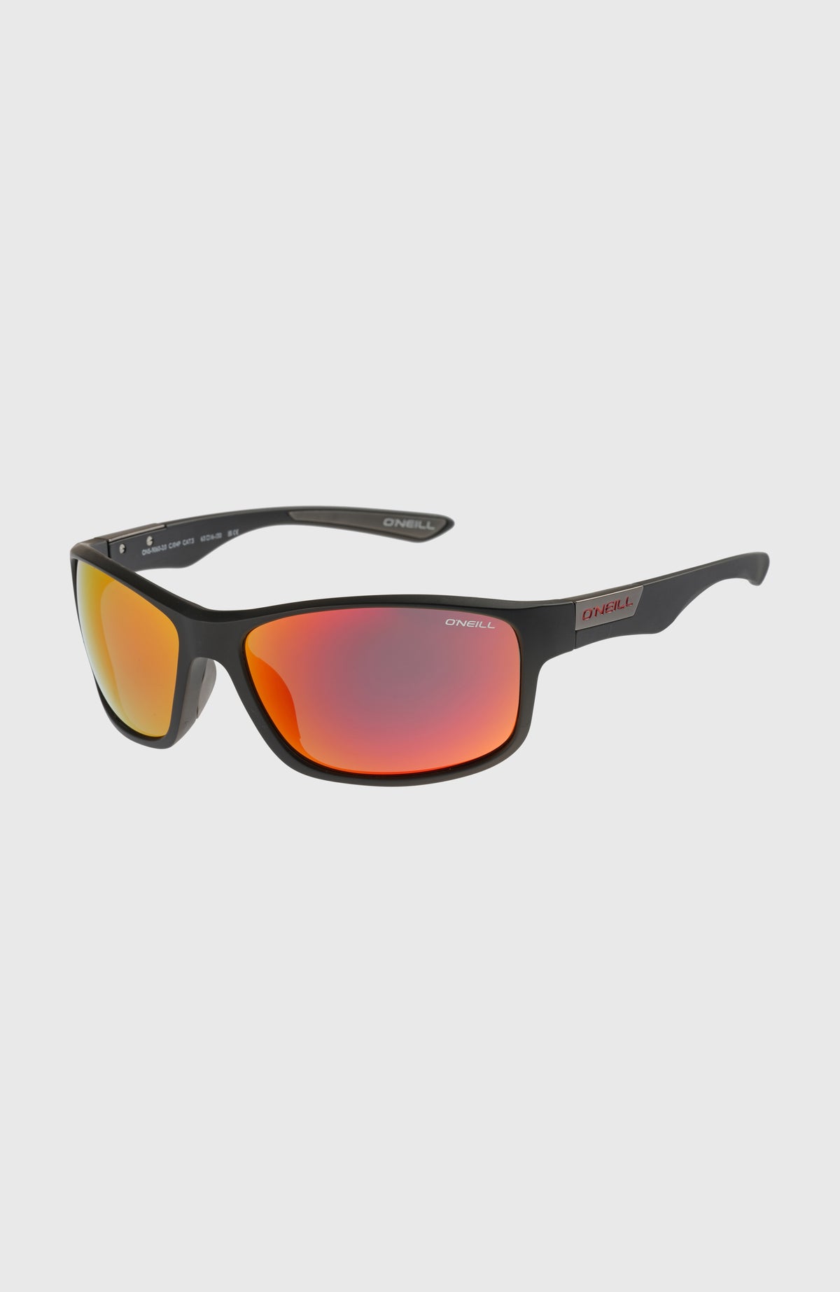 ImpactZone Rood Sonnenbrille für Herren, schwarz, freigestellt von schräg vorne mit Logo-Schriftzug am Bügel
