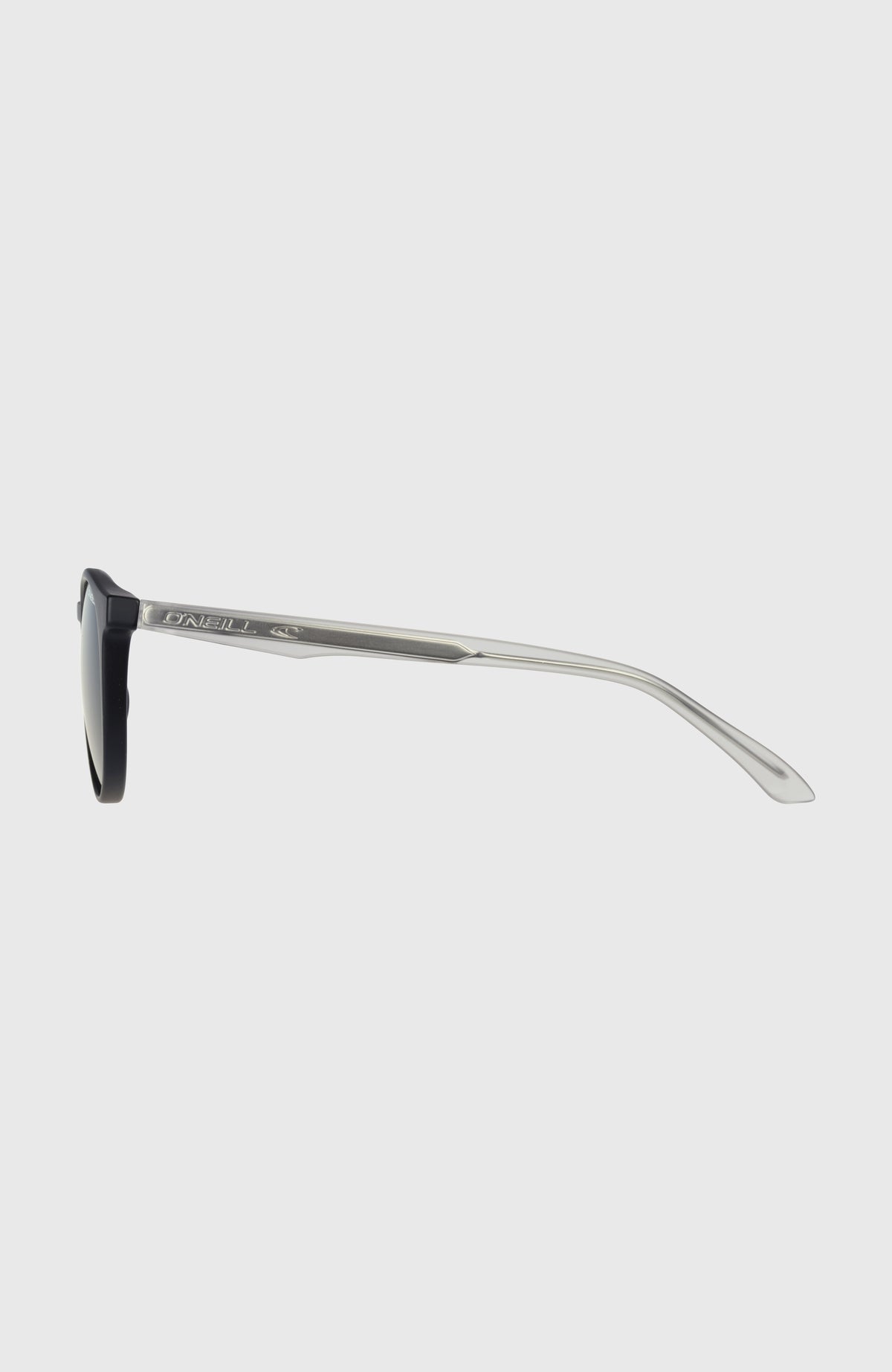 ShoreBreak Schwarz Sonnenbrille für Herren, schwarz, freigestellt von der Seite, transparenter Bügel mit Logo