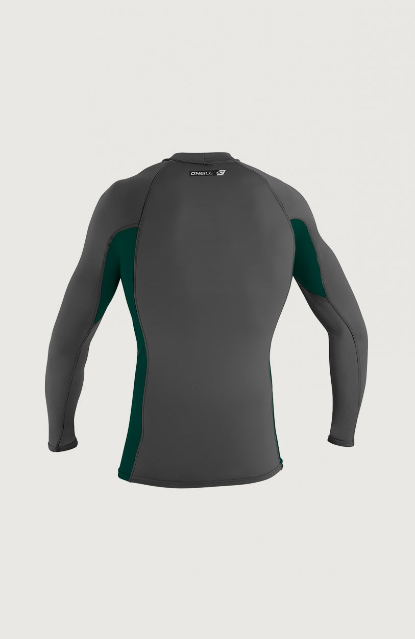 Premium Skins Long Sleeve Rash Guard Schwimmshirt für Herren, grau, freigestellt von hinten mit Logo am Kragen