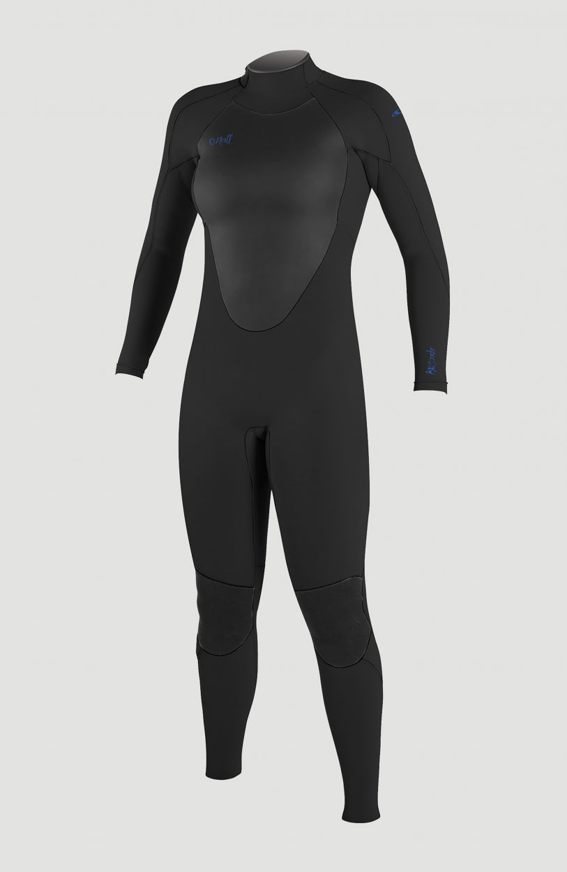 O'Neill Epic 3/2 Back Zip Full Wetsuit Neoprenanzug für Damen, schwarz, freigestellt von vorne