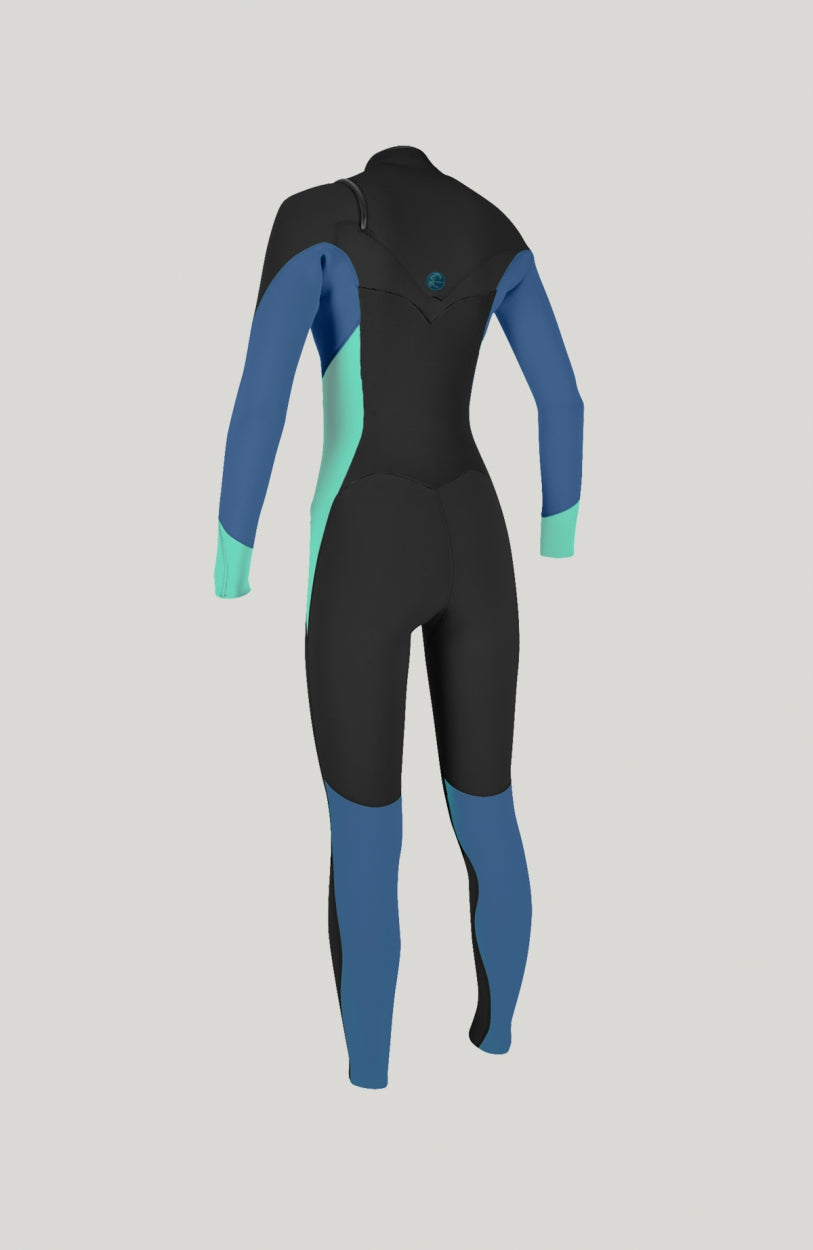 O'Riginal Chest Zip 3/2mm Full Wetsuit Neoprenanzug für Damen, schwarz, freigestellt von hinten in voller Länge