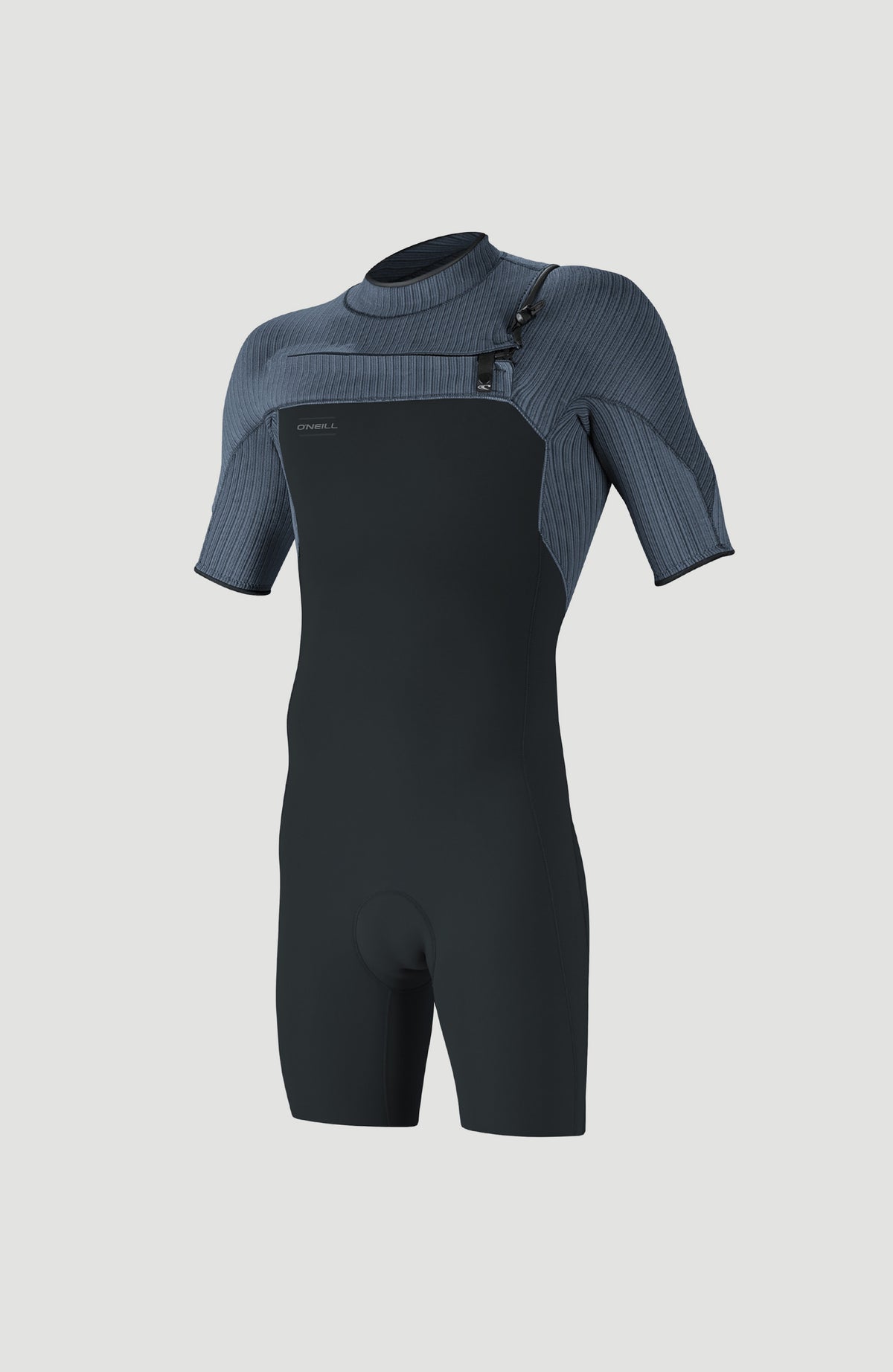 O'Neill Hyperfreak 2mm Chest Zip Shortsleeve Spring Wetsuit für Herren, blau, freigestellt von vorne