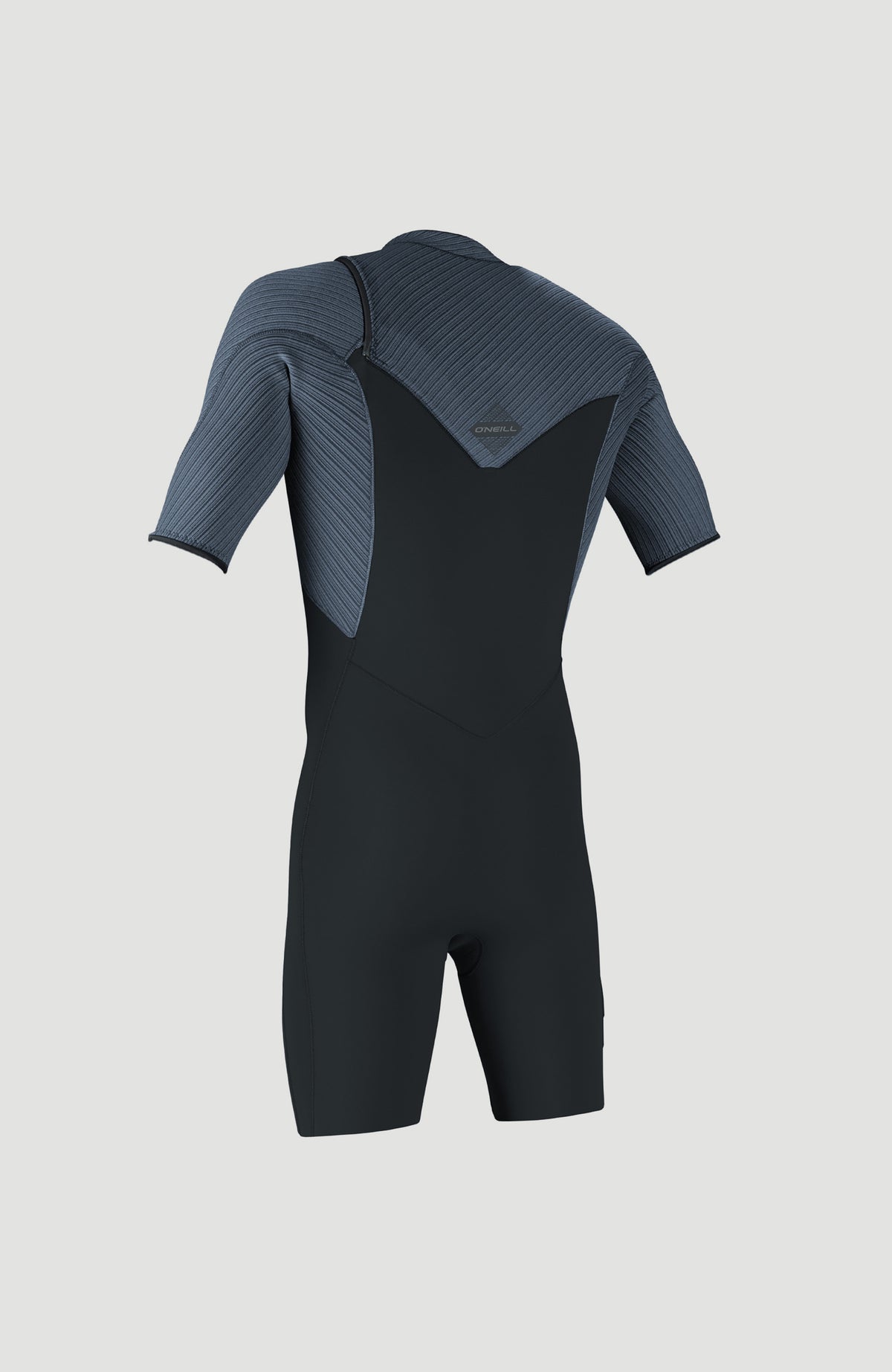 Hyperfreak 2mm Neoprenanzug für Herren, blau, freigestellt von hinten mit kleinem Logo-Print am oberen Rücken