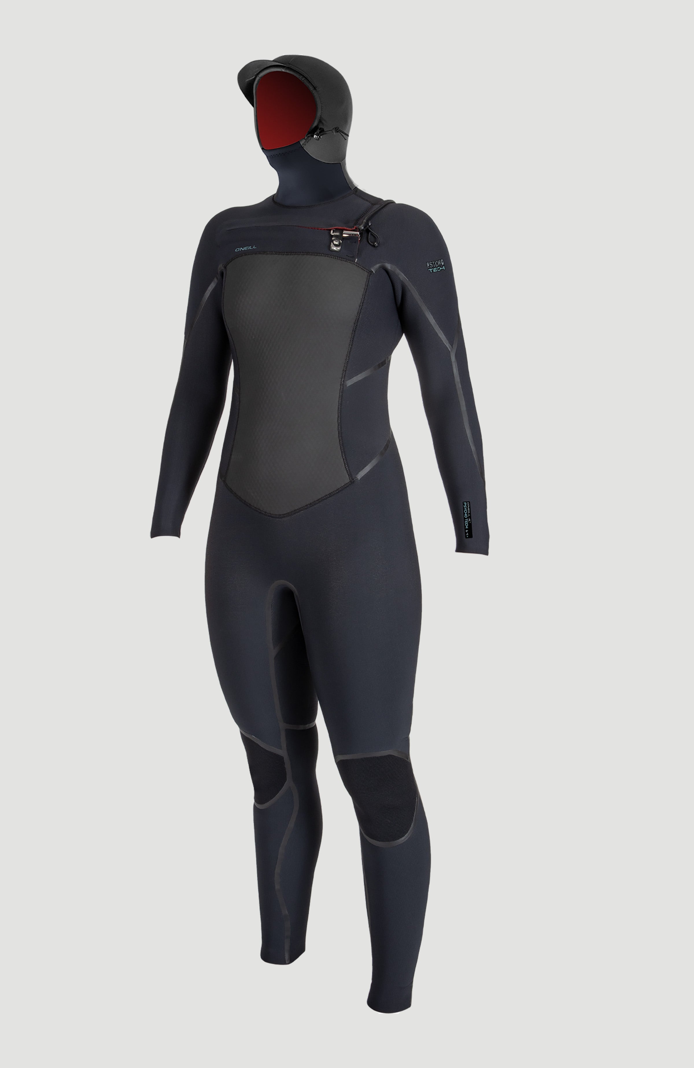 Psycho Tech 6/4mm Chest Zip Full Wetsuit mit Haube | BLACK/BLACK 