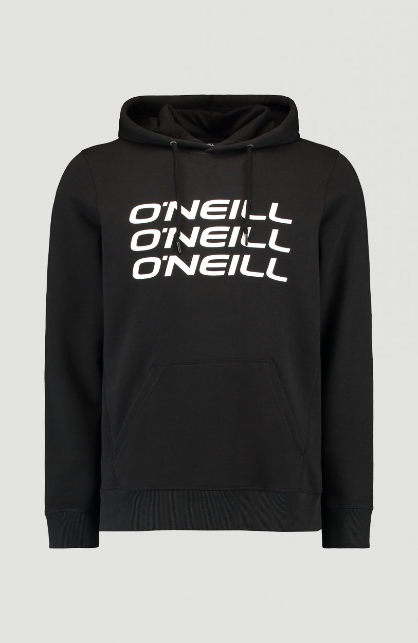 O'Neill Triple Stack Kapuzenpullover für Herren, schwarz mit Logo-Print in Weiß, Vorderansicht mit Kängurutasche