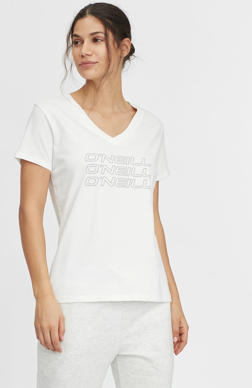 Triple Stack V-Neck T-Shirt | Powder White
