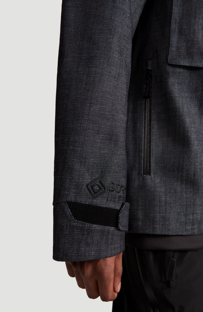 GORE-TEX Denim Kickstart Snow Jacket, blau, Nahaufnahme des Ärmelabschlusses mit Klettverschluss