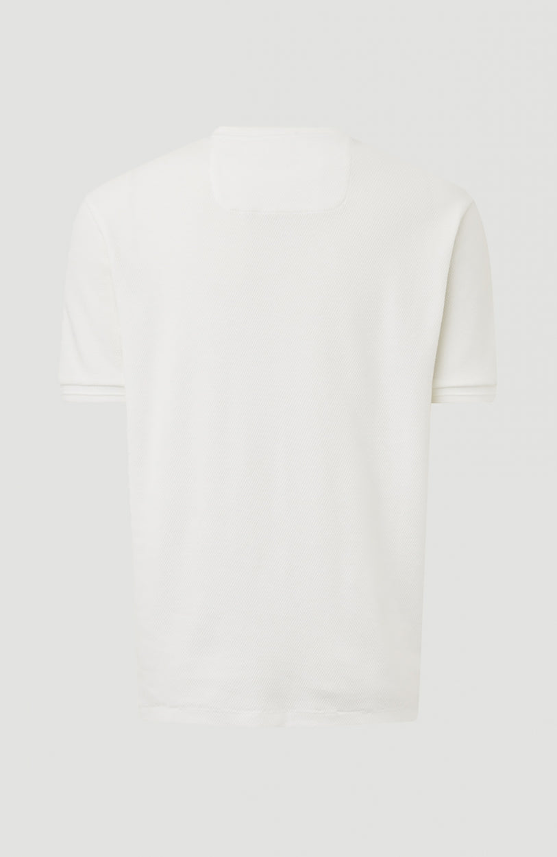 Weißes Hybrid Waffle Ringer T-Shirt für Herren, freigestellt von hinten, Rückansicht mit kurzen Ärmeln