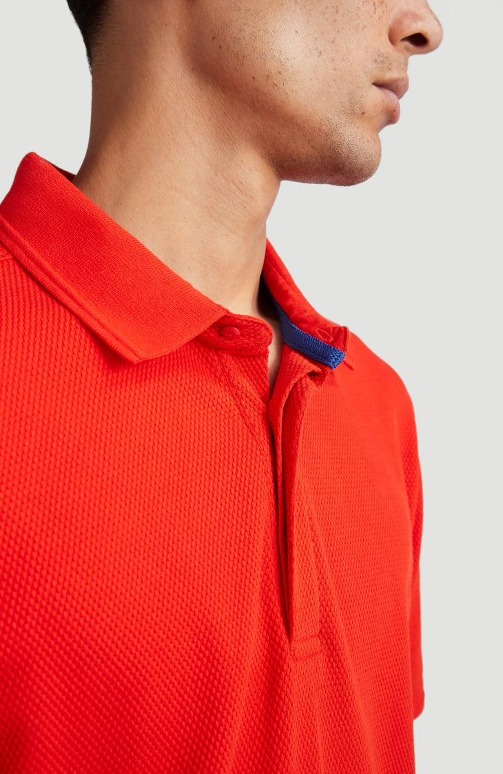 Hybrid Waffle Polo Shirt | Fiery Red -A