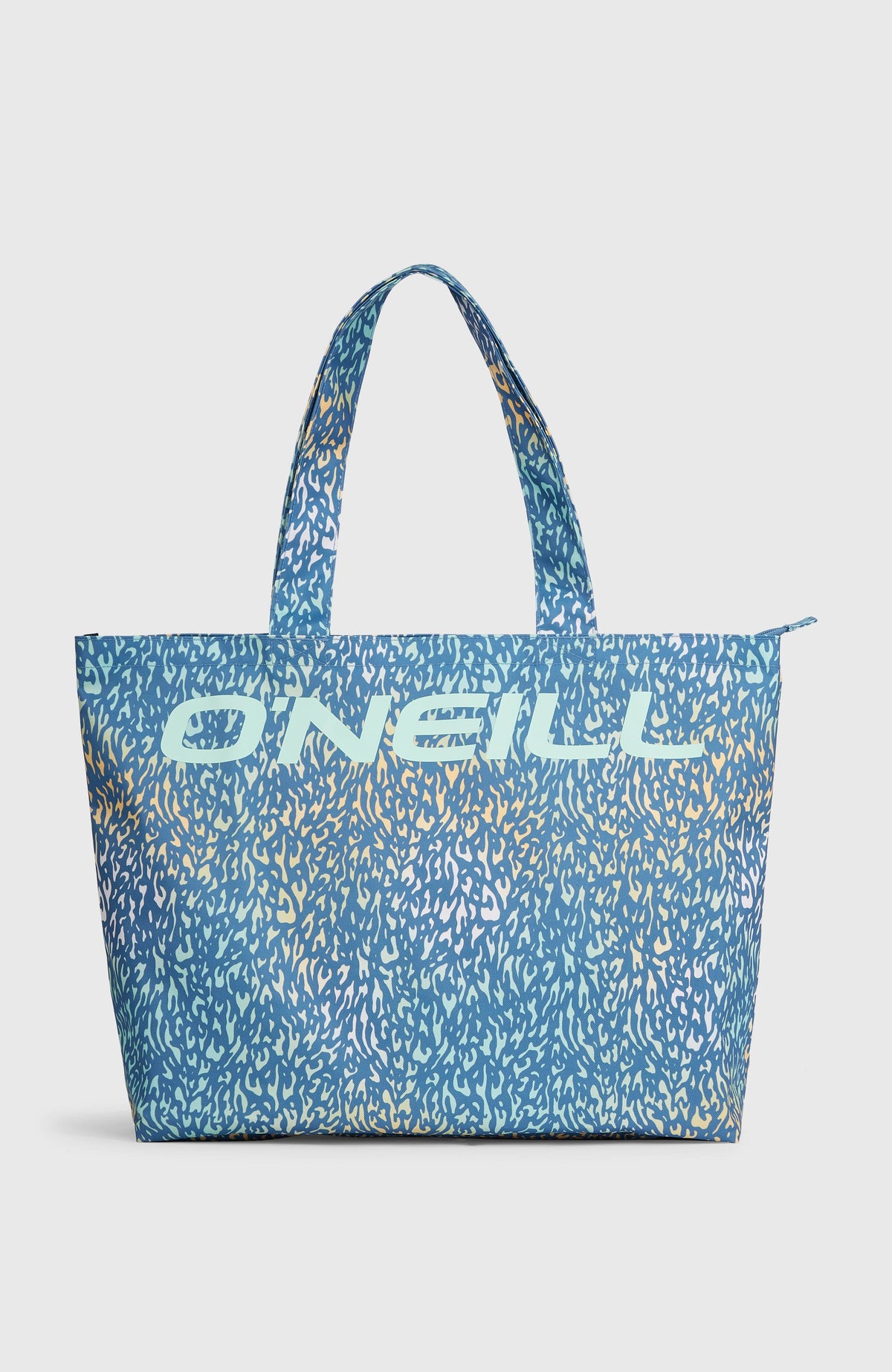 O'Neill Coastal Print Tote Bag Tasche für Damen, gelb mit Tiermuster in Blau, freigestellt von vorne