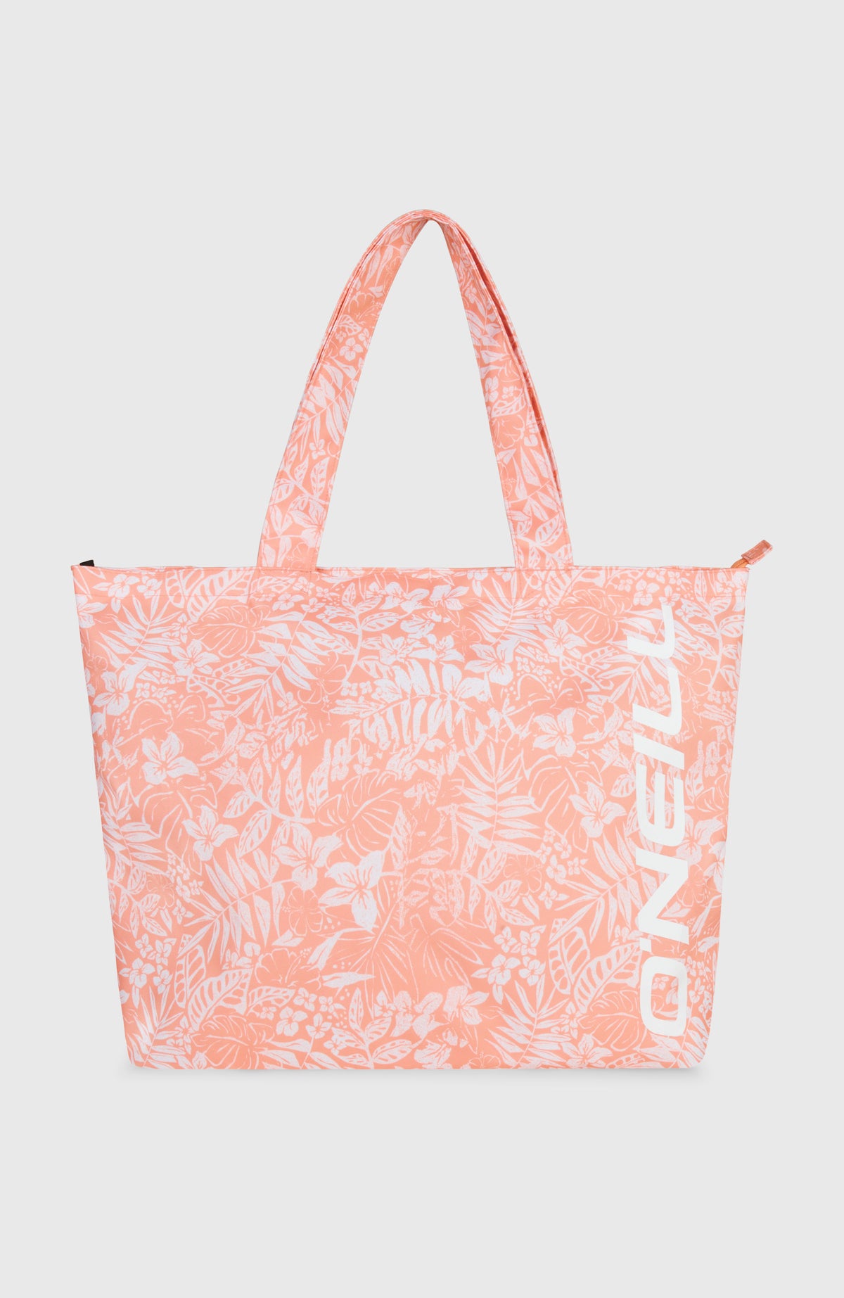 O'Neill Coastal Print Tote Bag Tasche für Damen, orange mit Blumenmuster in Weiß, Vorderansicht mit Logo-Schriftzug