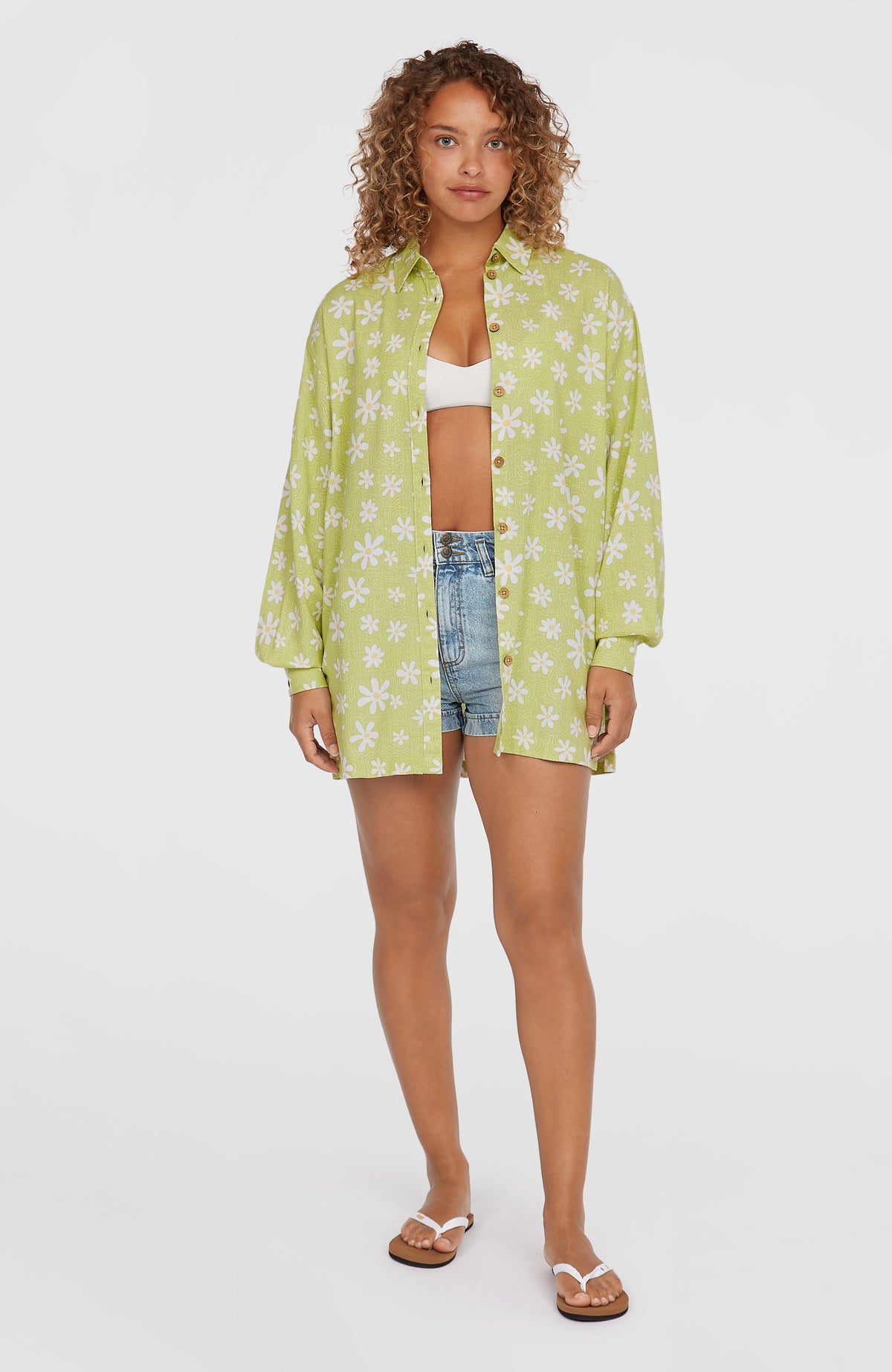 Beach Vintage Longbluse | Green Daisyline
