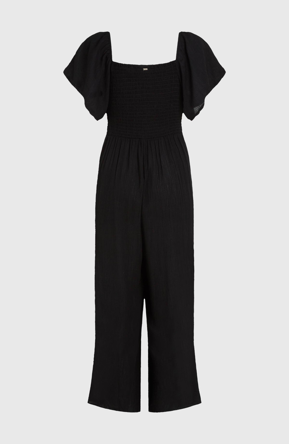 Kesia Jumpsuit für Damen, schwarz, freigestellt von hinten mit gesmoktem Bereich