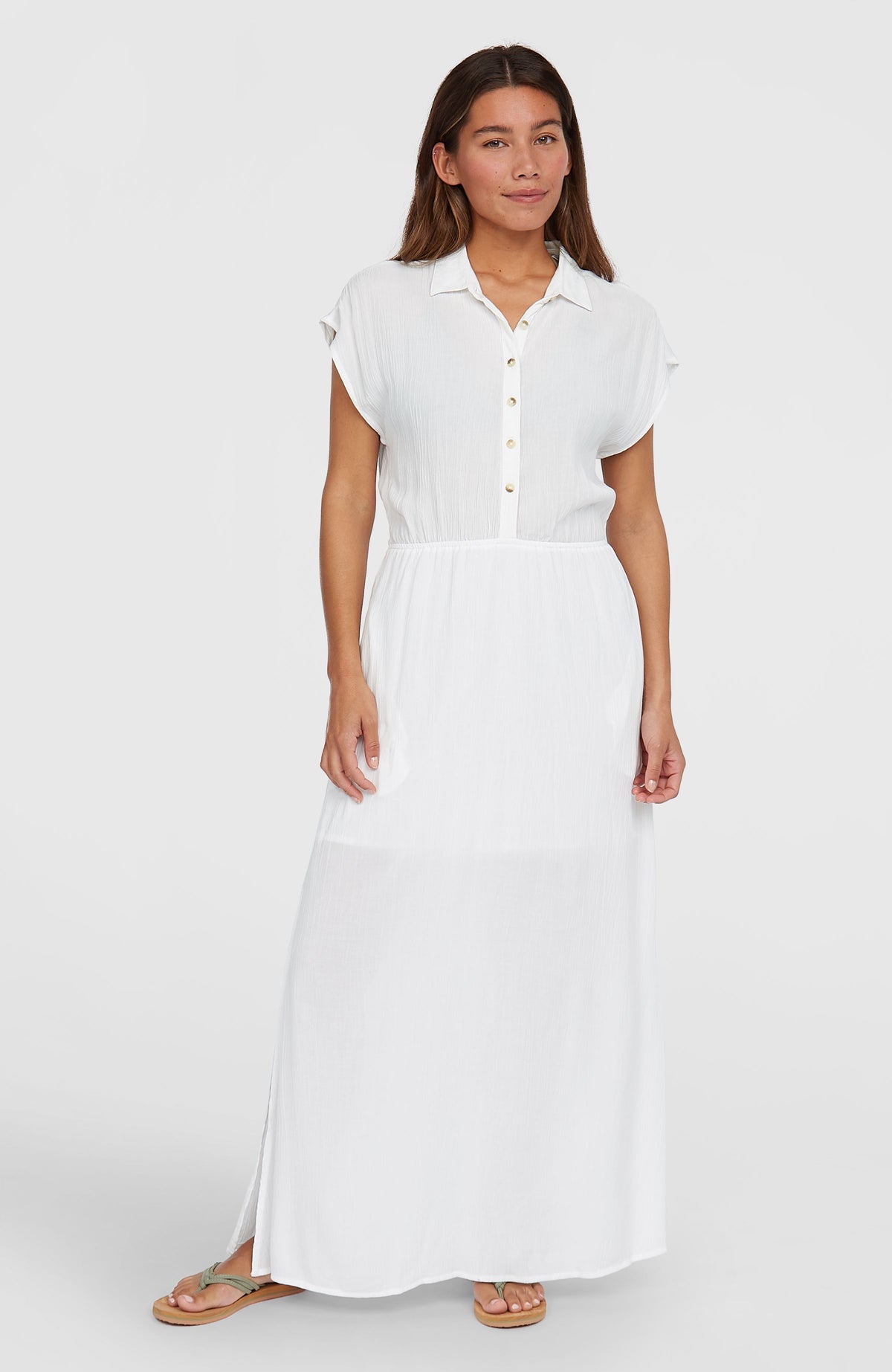 O'Neill Lori Maxi-Hemdkleid für Damen, weiß, Vorderansicht getragen am Model