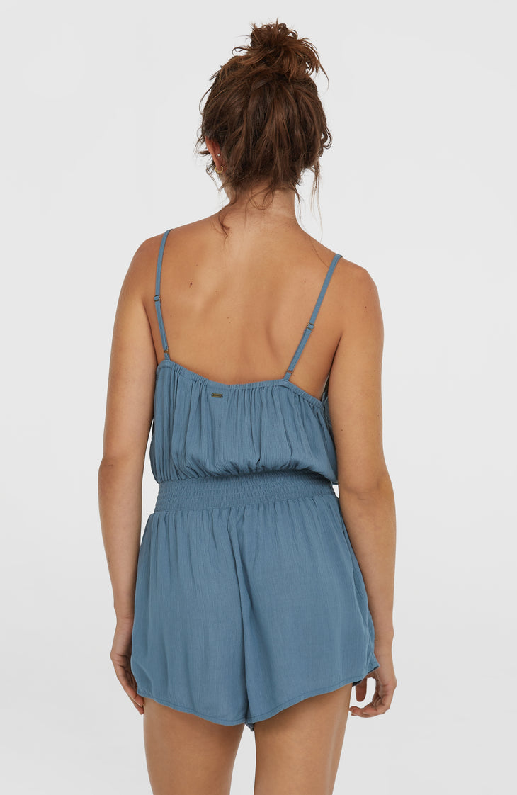 Romper mit Knöpfen und schmalen Trägern | Copen Blue