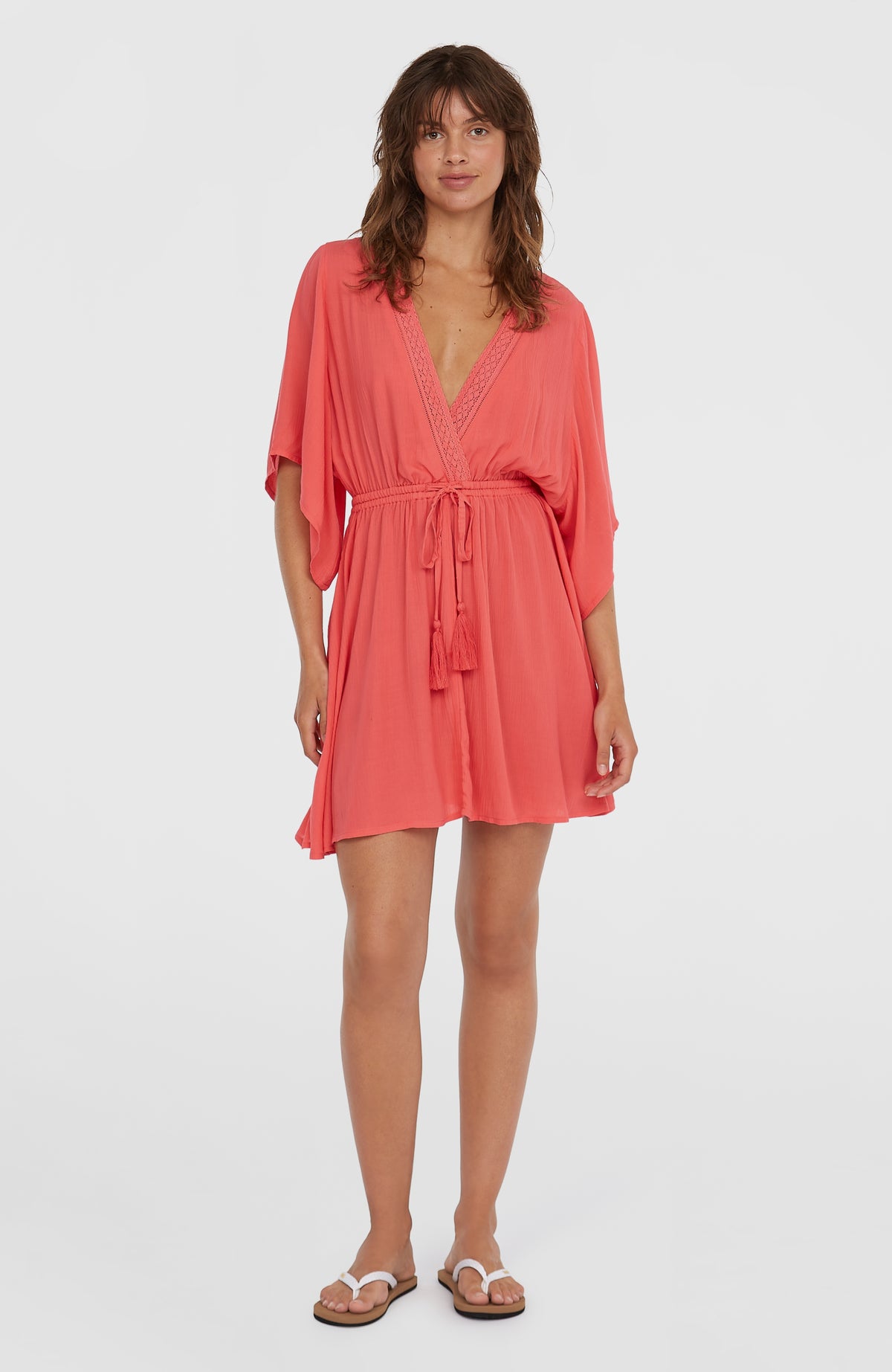 O'Neill Essentials Cover Up Kleid für Damen, pink, Ganzkörperansicht von vorne am Model