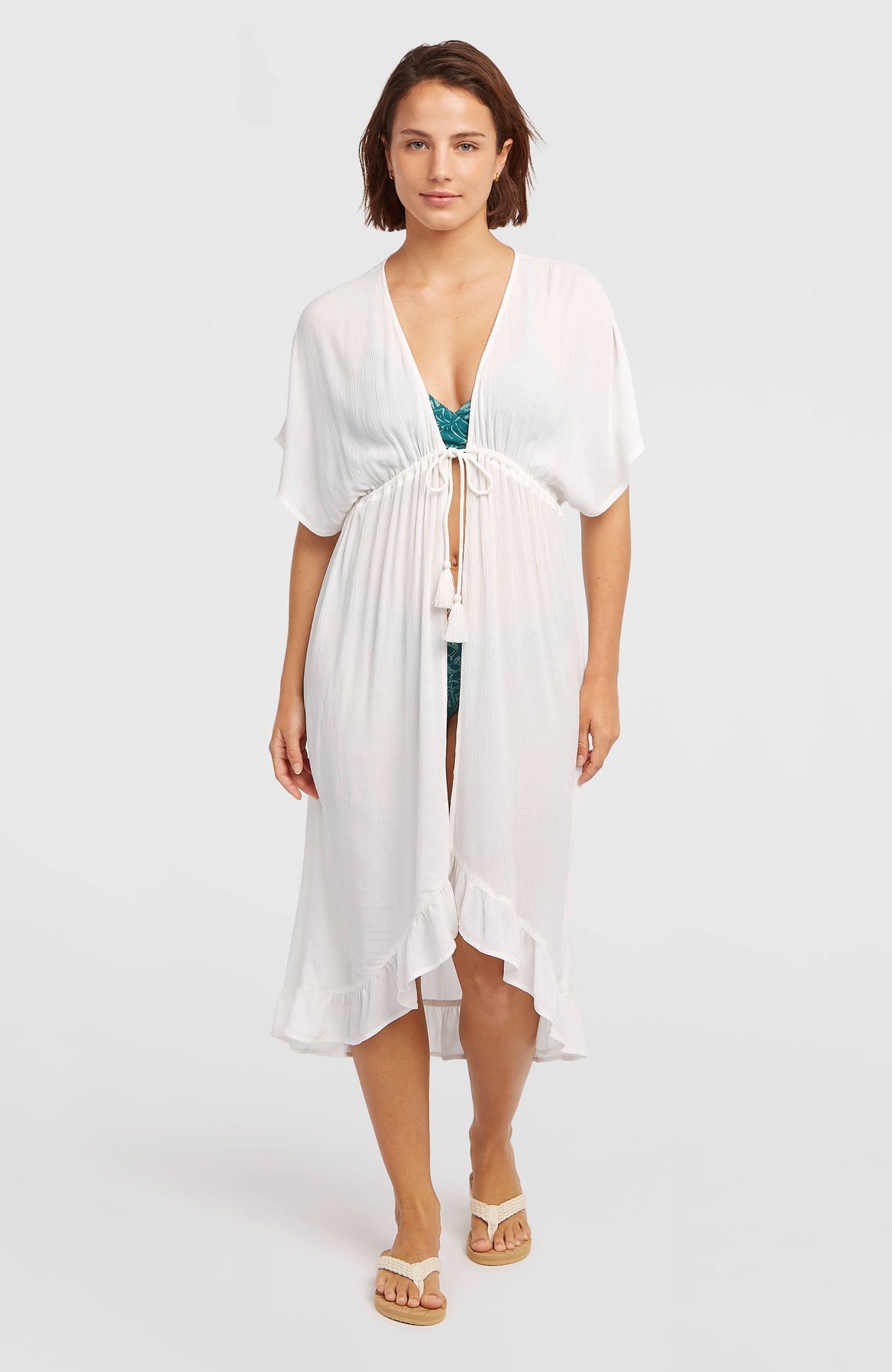 O'Neill Wilder Cover Up Kleid für Damen, weiß, getragen am Model, Vorderansicht
