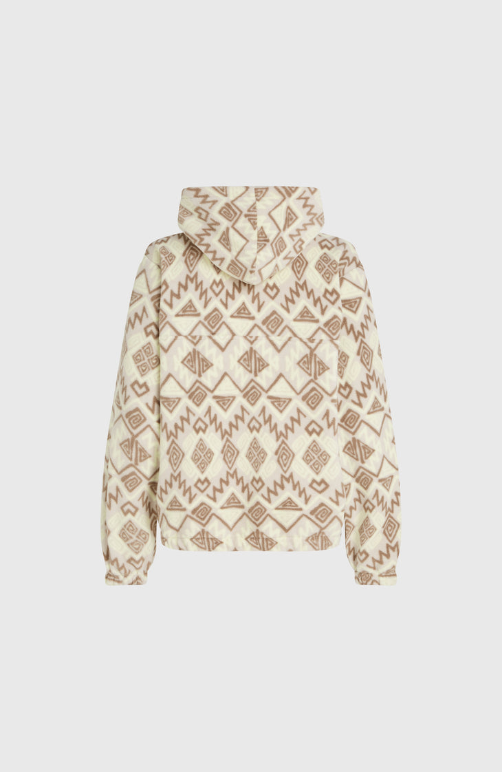 Superfleece Hoodie mit Halbreißverschluss | Grey Retro Ikat