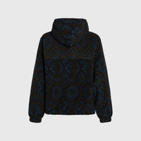 Superfleece Hoodie mit Halbreißverschluss | Black Retro Ikat