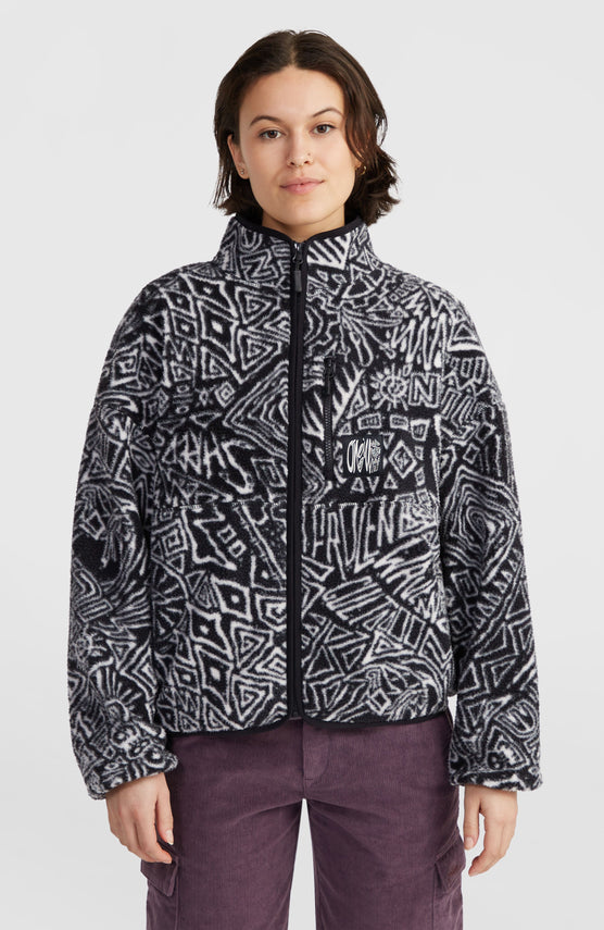 Flauschige Surf Heroes Fleecejacke | White/Black Sketcheritage