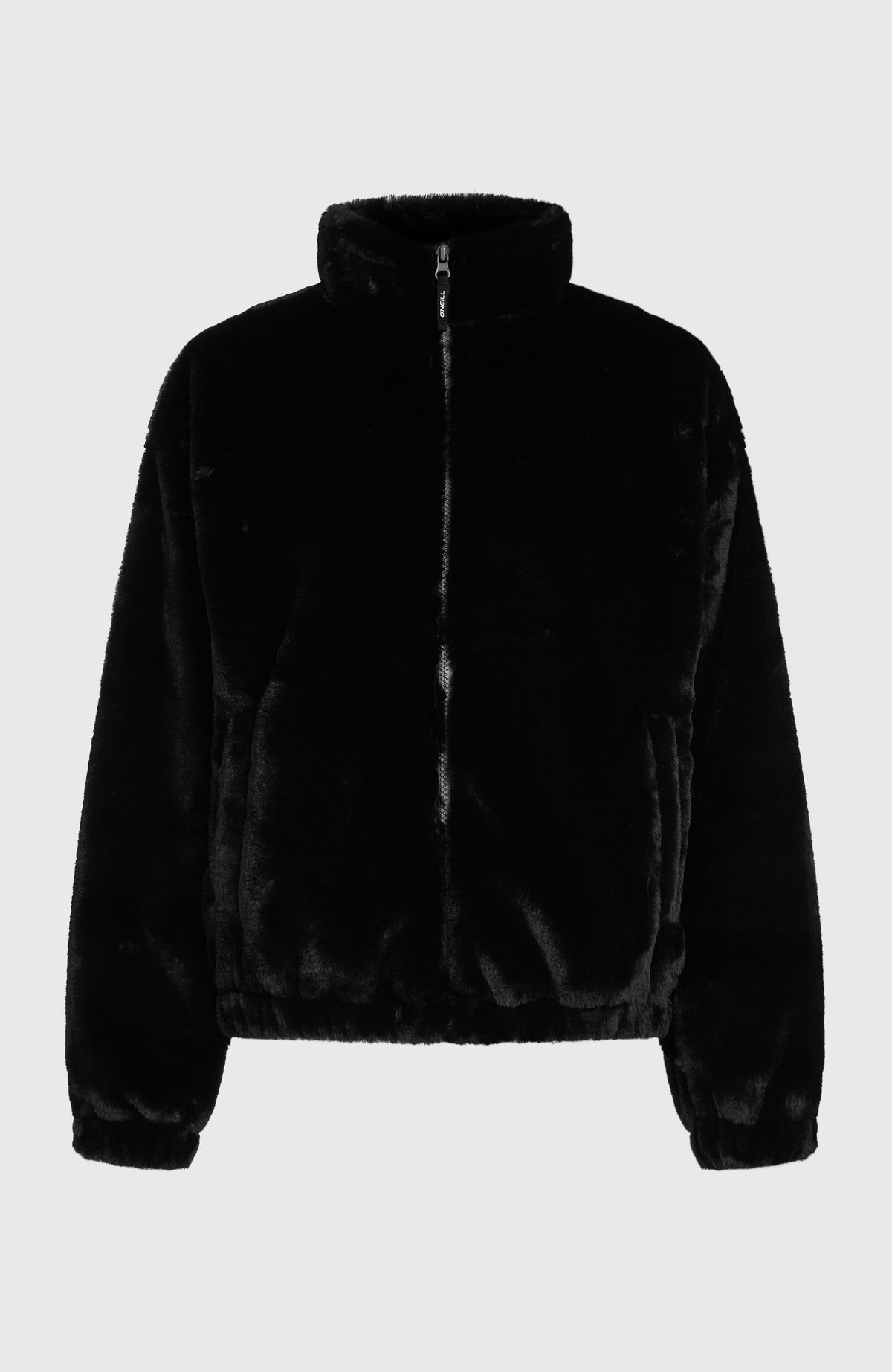 FWC'Cruz Faux Fur Fleecejacke für Damen, schwarz, freigestellt von vorne mit Reißverschluss