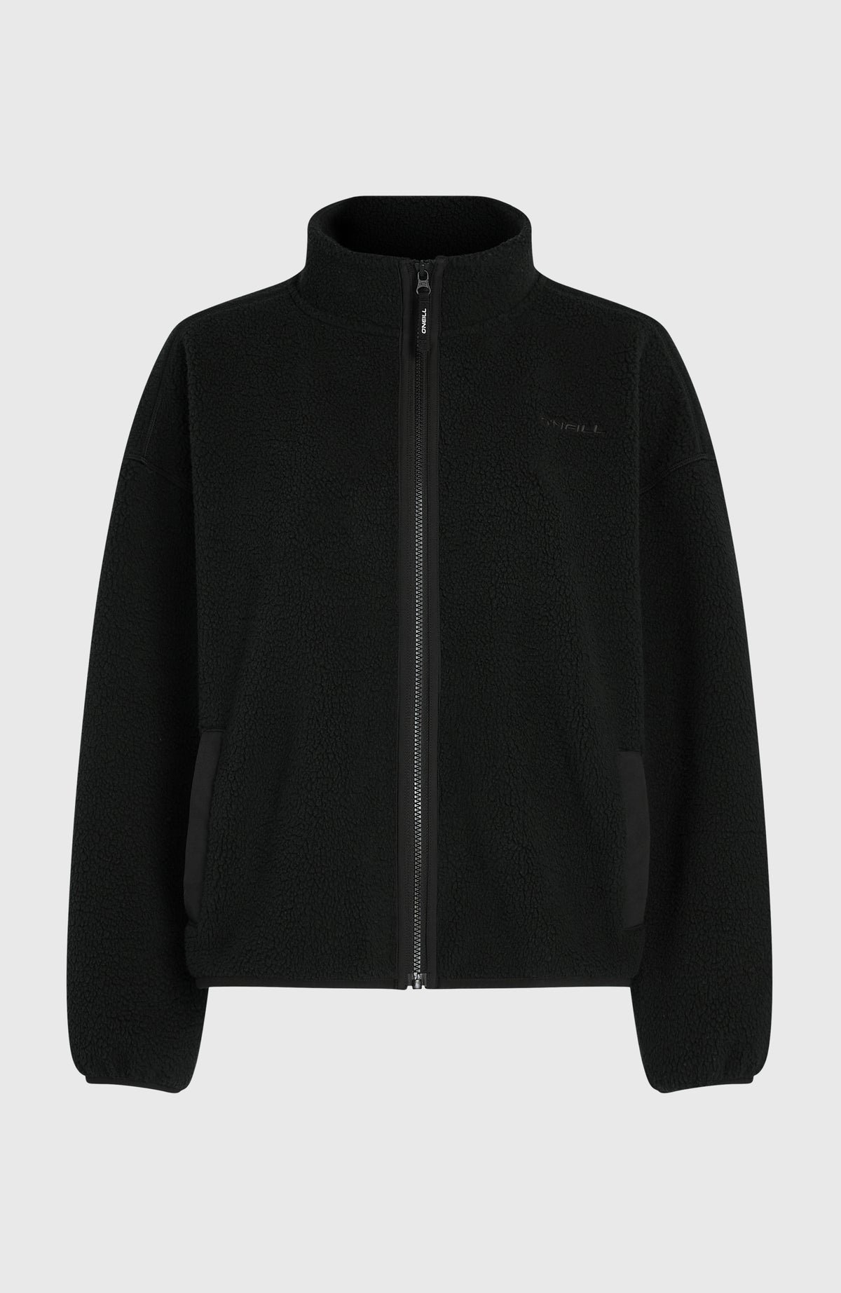 Flauschige Must-Have Fleecejacke für Damen, schwarz, freigestellt von vorne mit Reißverschluss