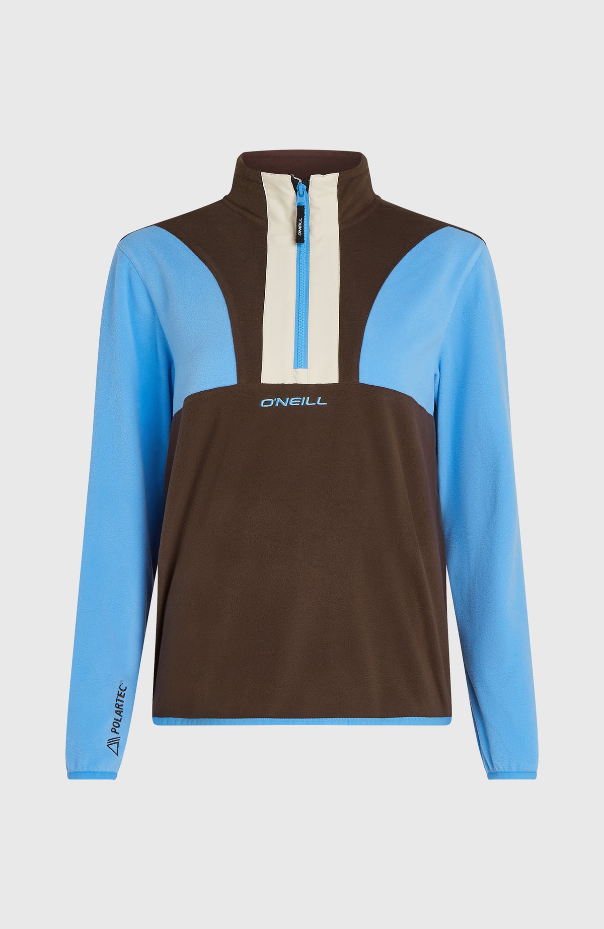 Blauer FWC'Cruz Triple Fleecepullover für Damen, freigestellt von vorne mit Halbreißverschluss und Stehkragen