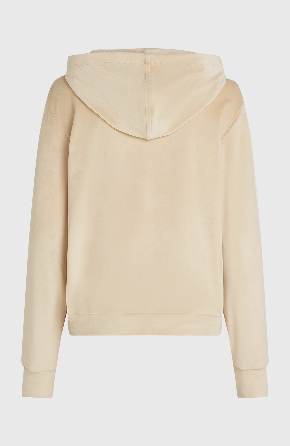 FWC'Cruz Velour Hoodie für Damen, beige, freigestellt von hinten mit Kapuze und geripptem Saum