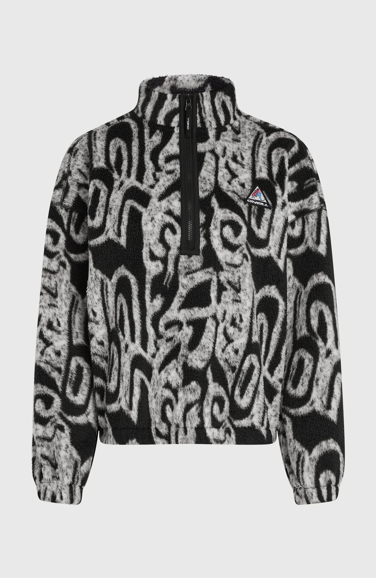 FWC'Play Hyperfleece Pullover, schwarz mit Allover-Muster in Weiß, freigestellt von vorne