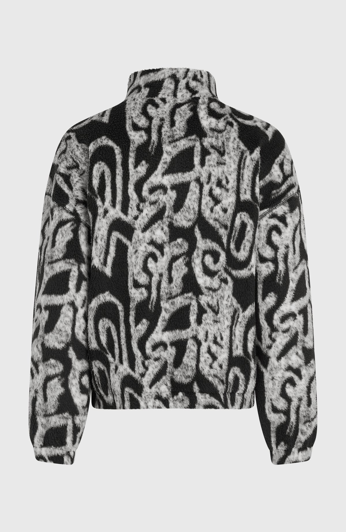 FWC'Play Hyperfleece Pullover, schwarz mit Allover-Muster in Weiß, freigestellt von hinten