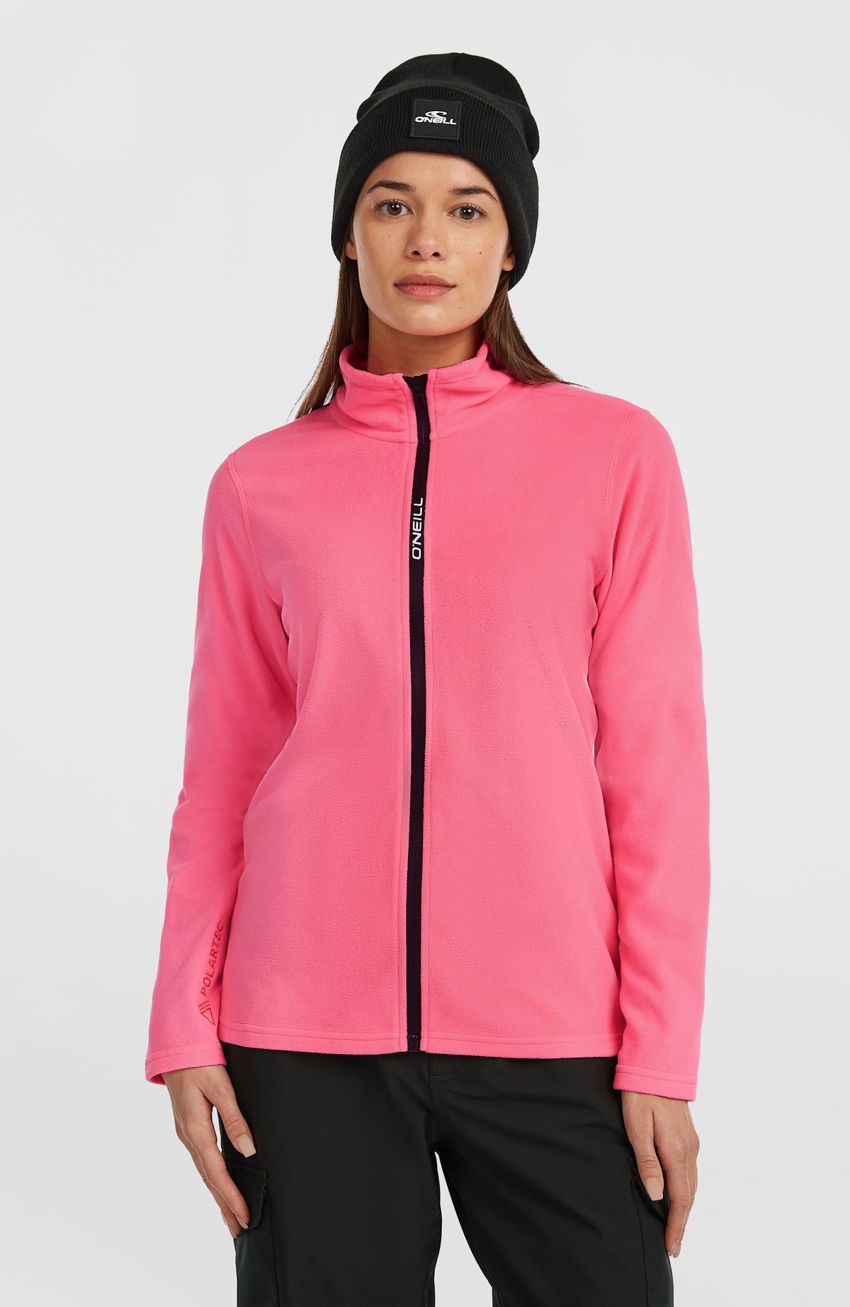 O'Neill FWC'Cruz Jack's Polartec® Fleecejacke mit Reißverschluss für Damen, pink, am Model von vorne