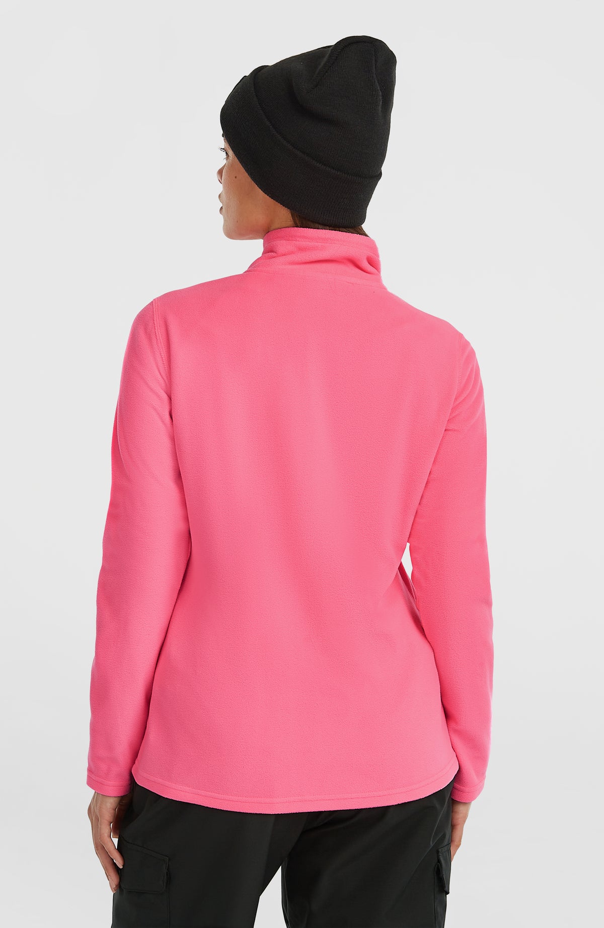 Pinke FWC'Cruz Jack's Fleecejacke für Damen, Rückansicht am Model mit Stehkragen