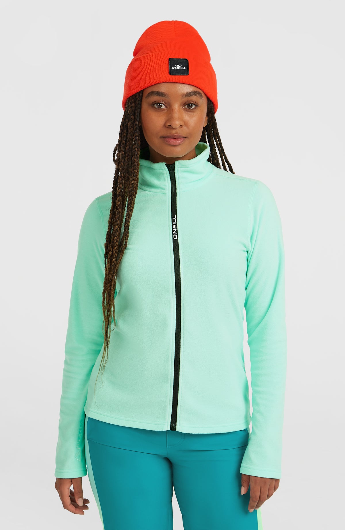 O'Neill FWC'Cruz Jack's Polartec® Fleecejacke mit Reißverschluss für Damen, grün, Vorderansicht am Model
