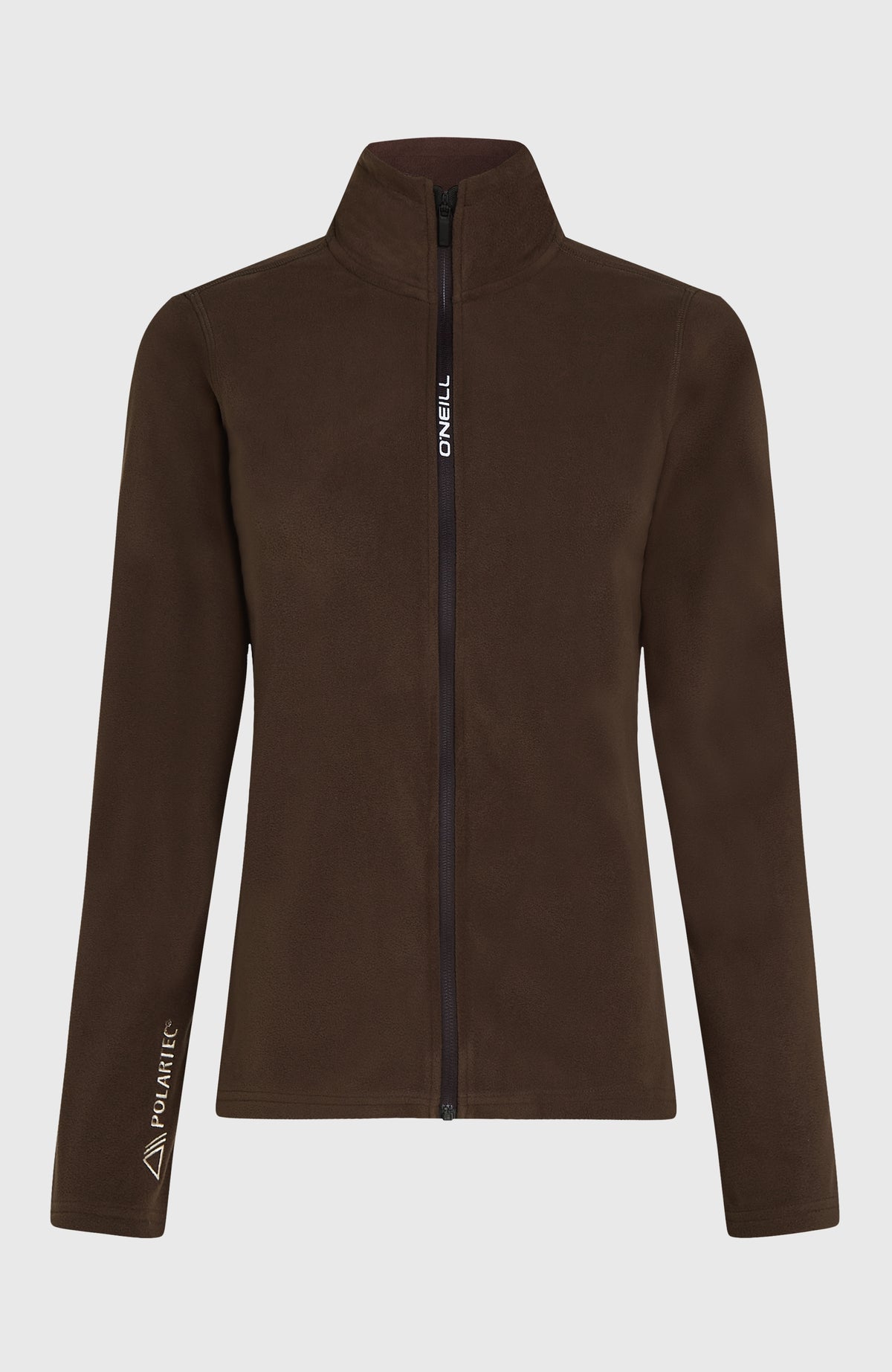 Braune FWC'Cruz Jack's Fleecejacke für Damen, freigestellt von vorne mit durchgehendem Reißverschluss
