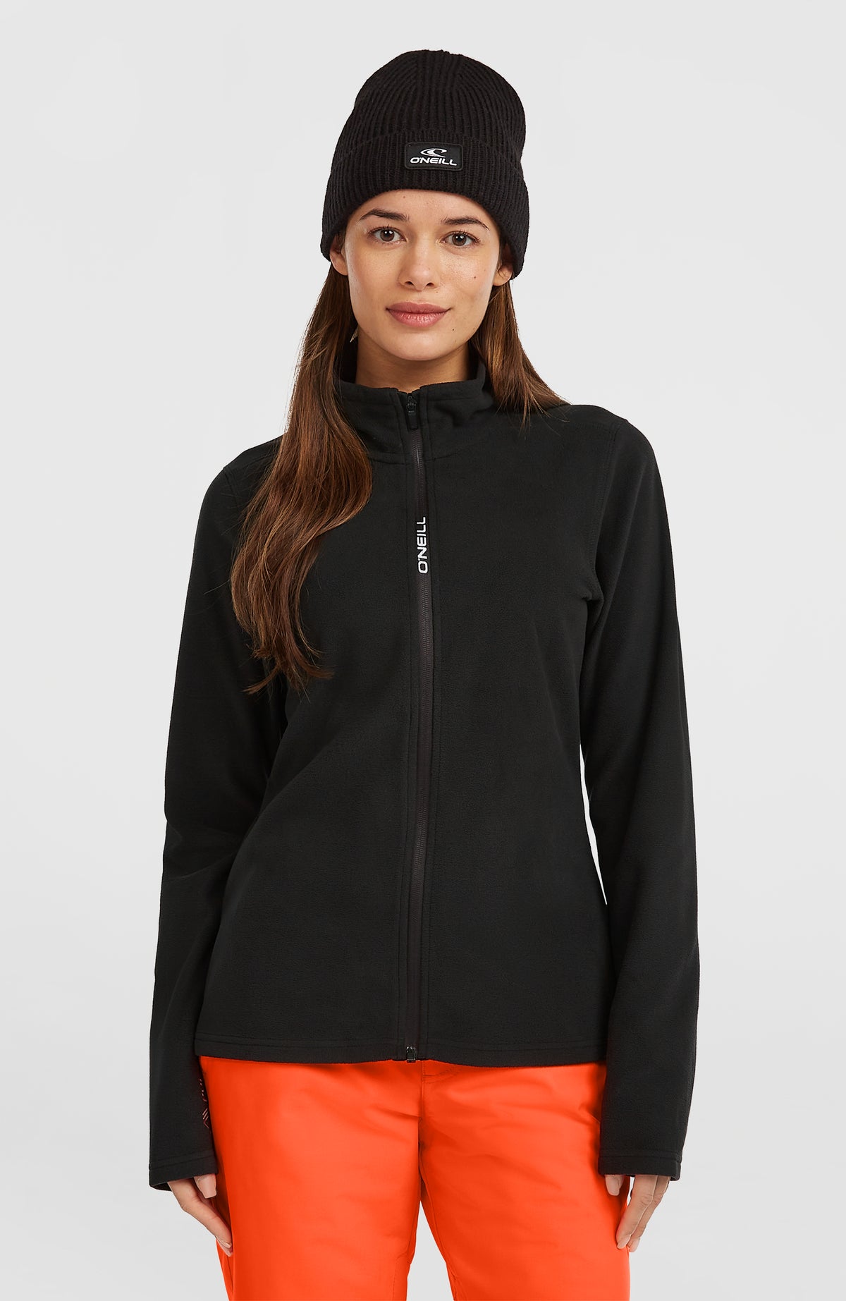 O'Neill FWC'Cruz Jack's Polartec® Fleecejacke mit Reißverschluss für Damen in Schwarz, Vorderansicht am Model