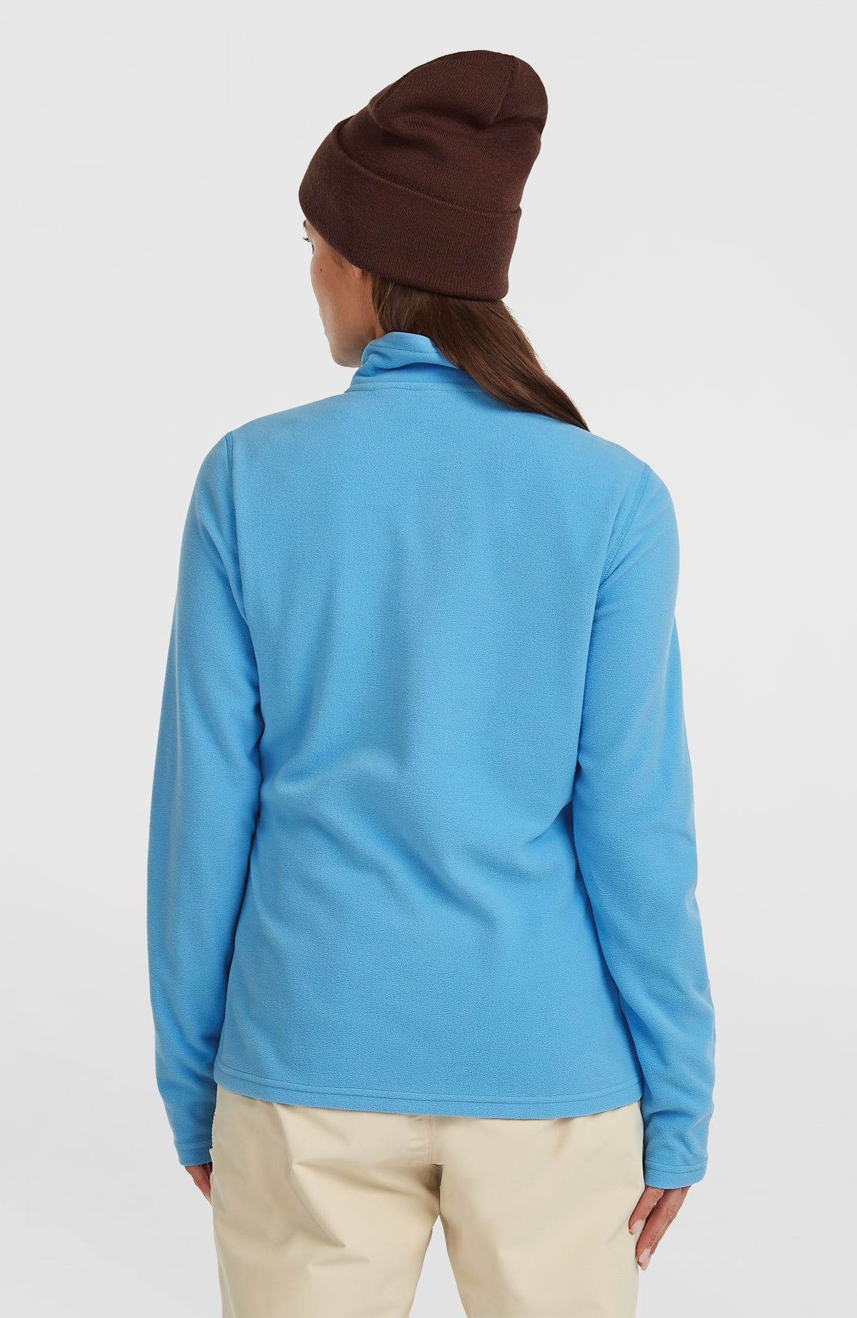 FWC'Cruz Jack's Fleecepullover für Damen in Blau, klassische Rückansicht mit Stehkragen am Model